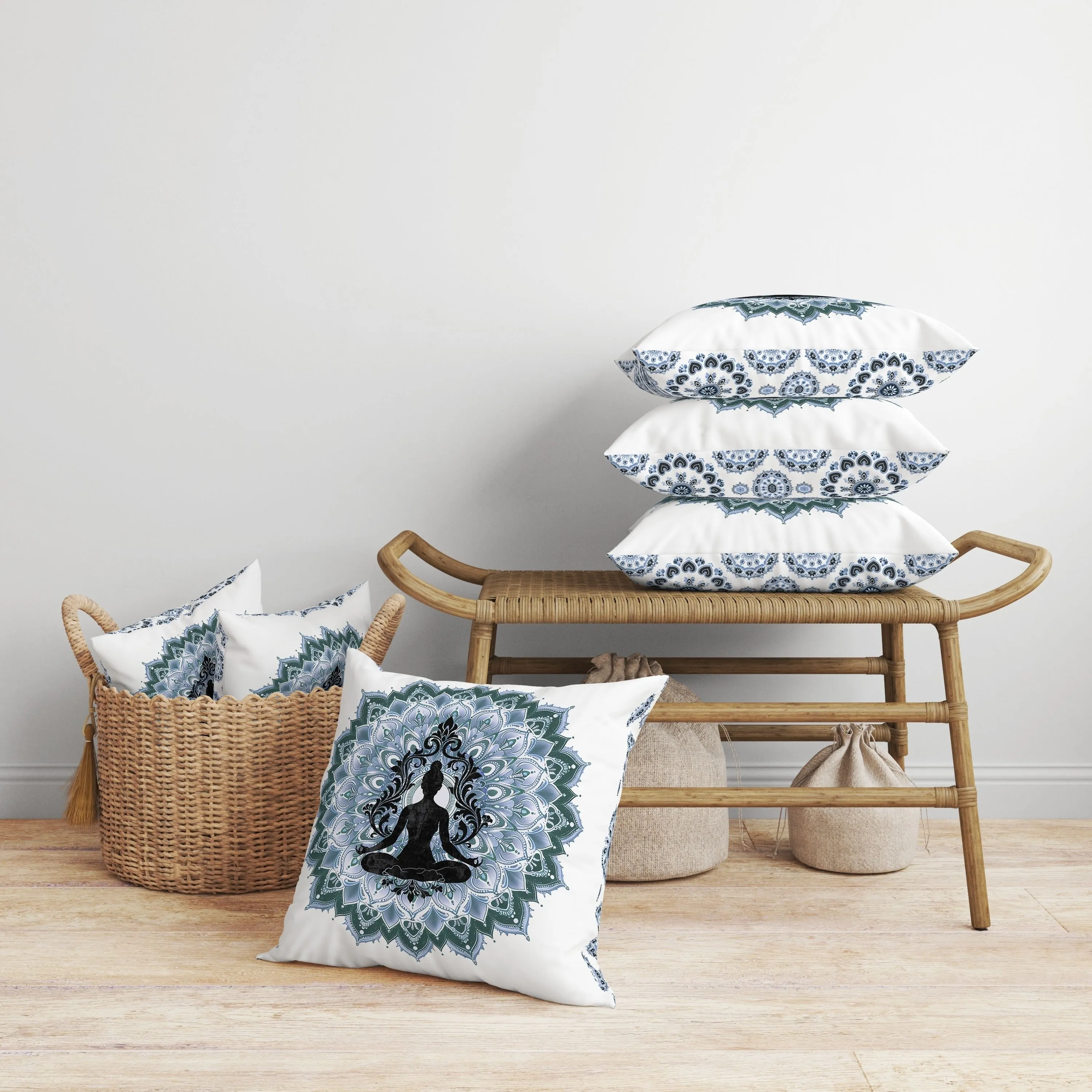 Inner Peace Circle Faux Suede Reversible Throw Pillow White and Green