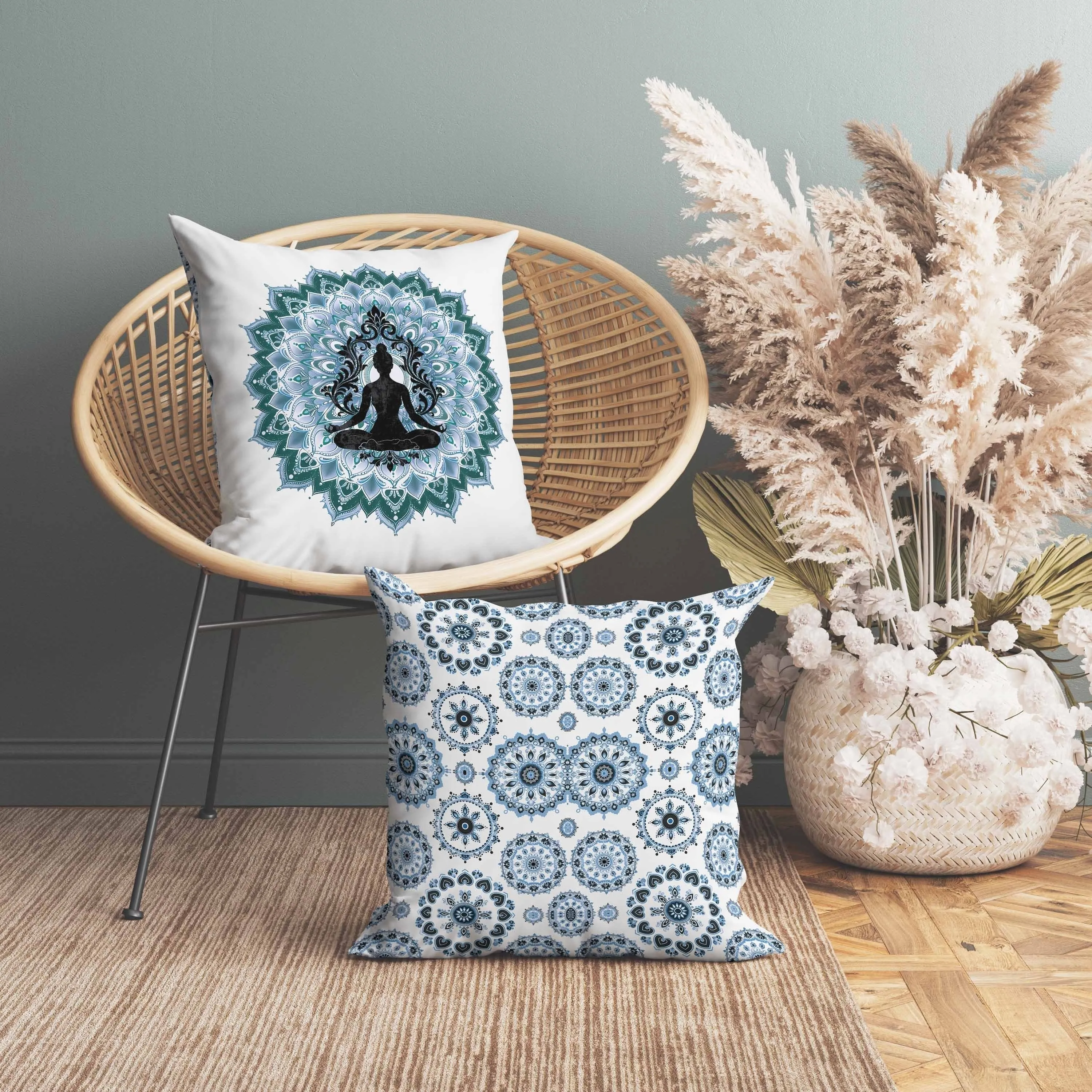 Inner Peace Circle Faux Suede Reversible Throw Pillow White and Green