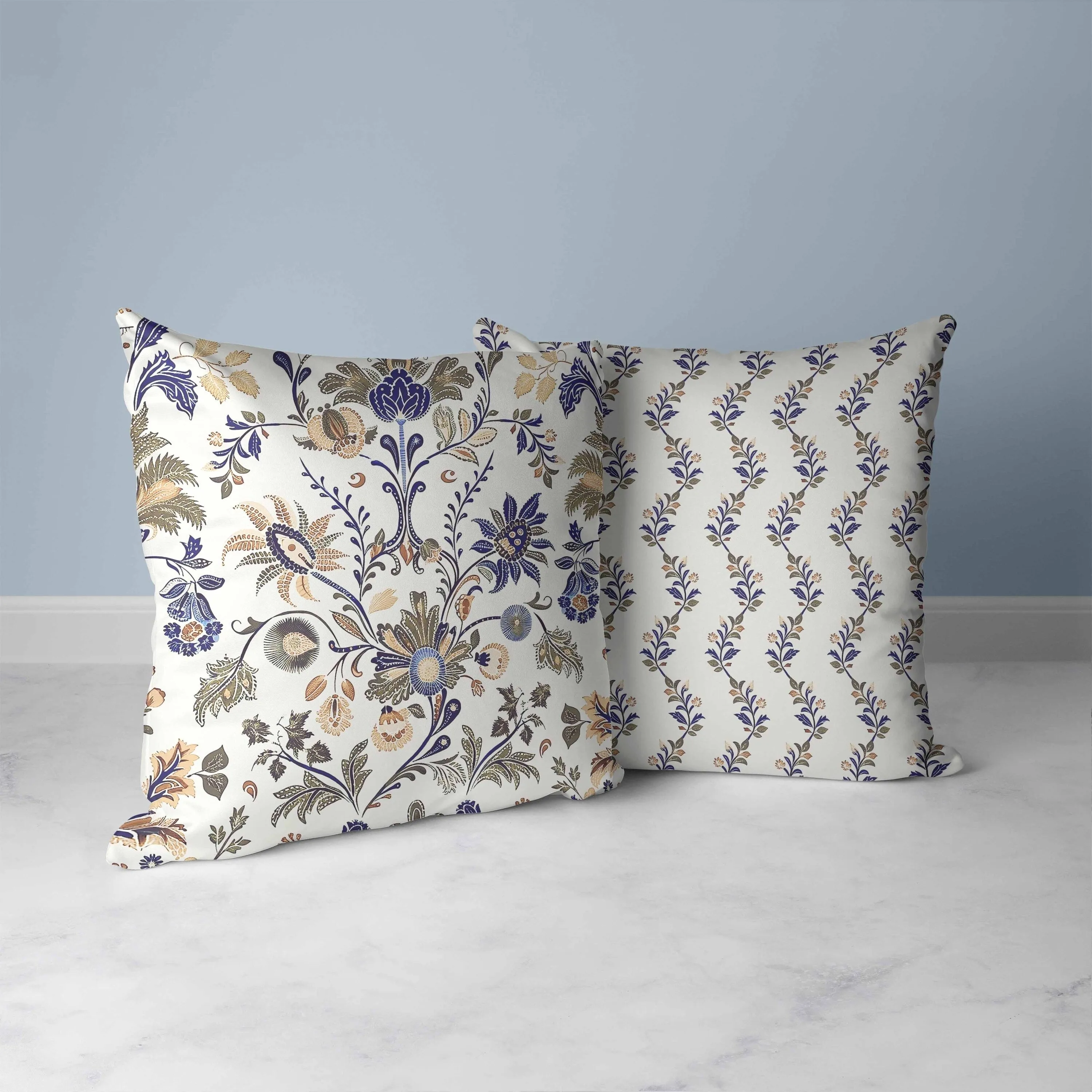 Jewel Toned Florals Faux Suede Reversible Throw Pillow Blue and Green