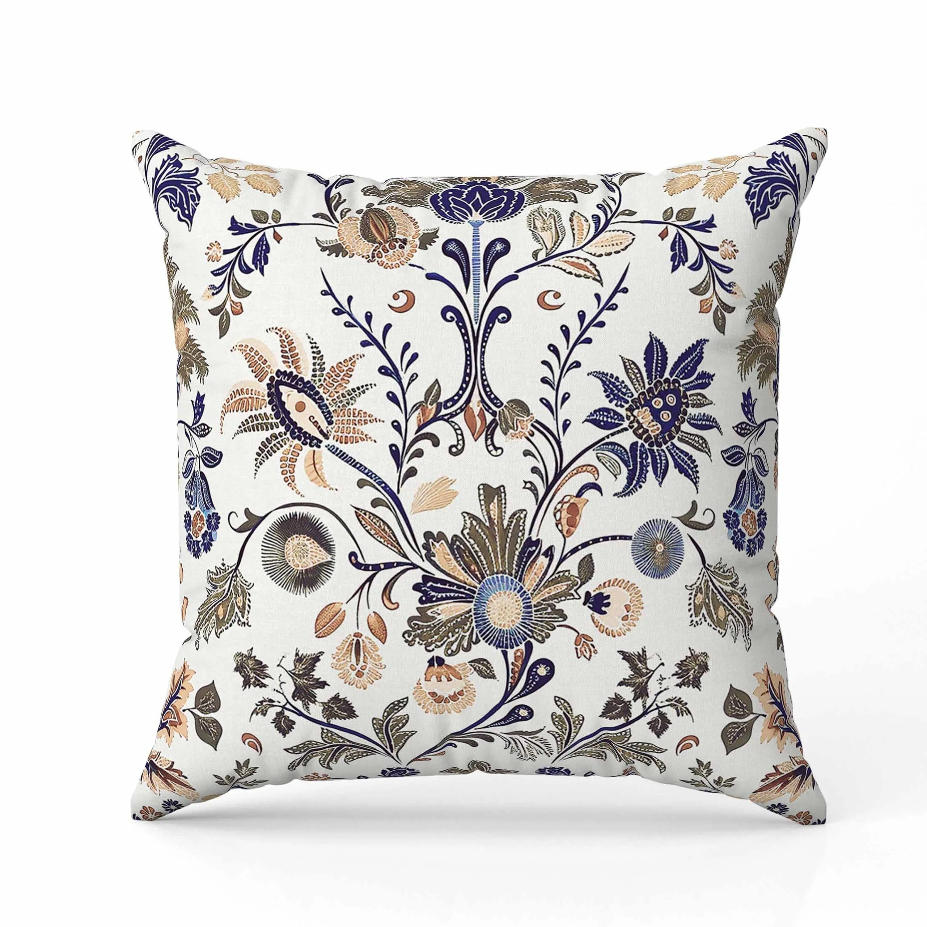 Jewel Toned Florals Faux Suede Reversible Throw Pillow Blue and Green