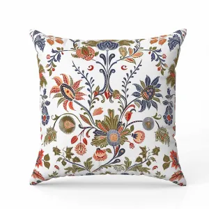Jewel Toned Florals Faux Suede Reversible Throw Pillow White and Blue