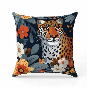 Jungle Cat Faux Suede Reversible Throw Pillow Blue and Orange