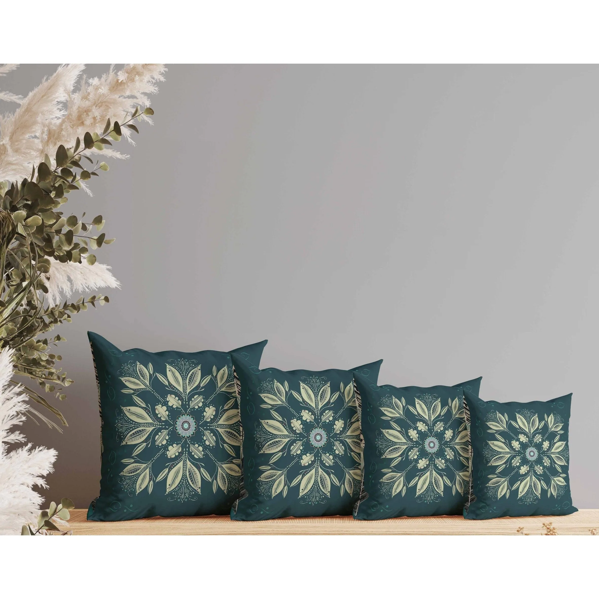 Leaf & Wing Whispers Faux Suede Reversible Throw Pillow Indigo and Cream