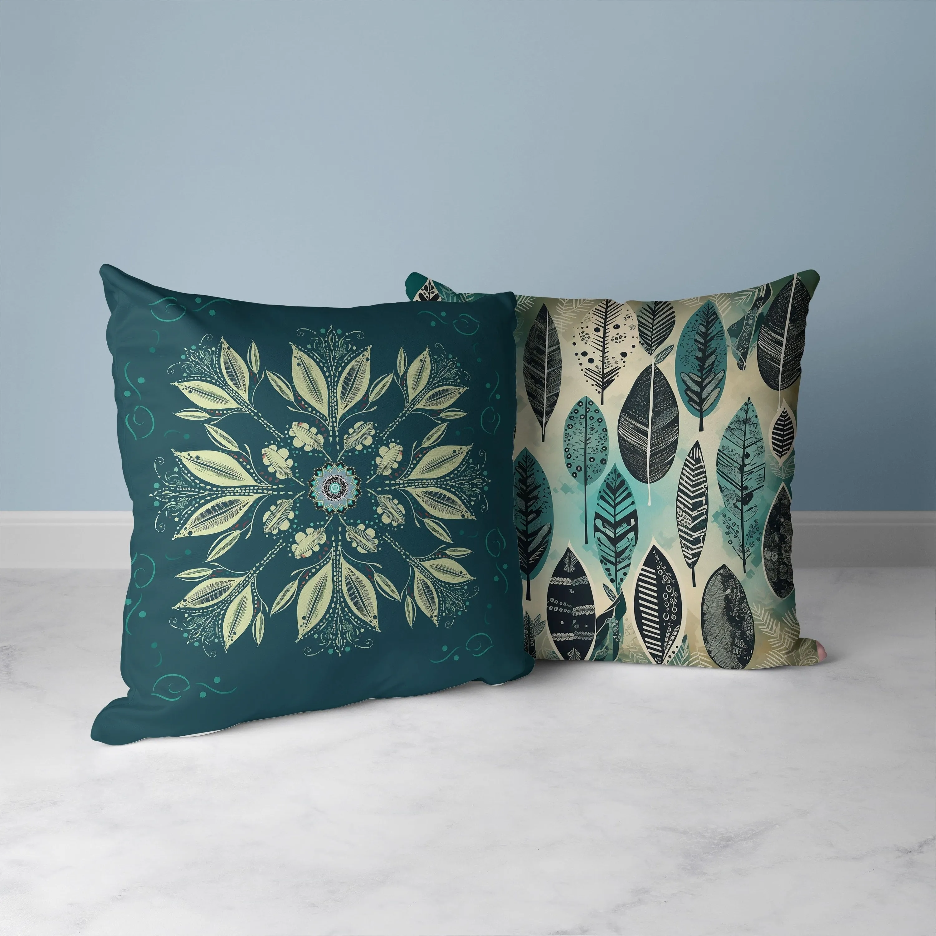 Leaf & Wing Whispers Faux Suede Reversible Throw Pillow Indigo and Cream