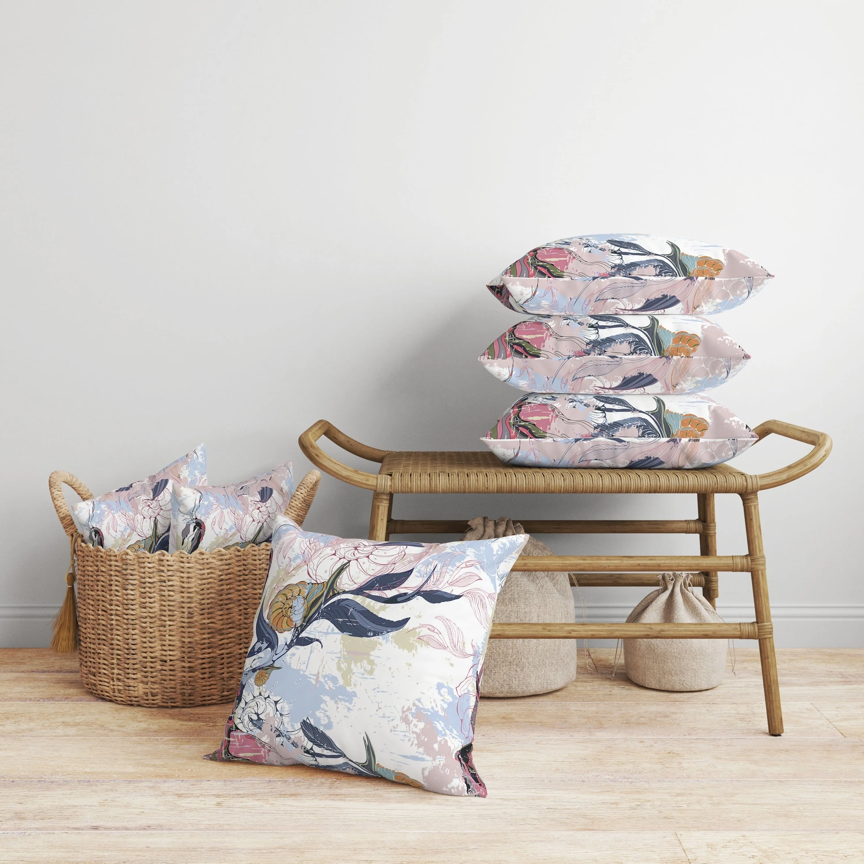 Leaf Lurker Faux Suede Reversible Throw Pillow Blue and Pink