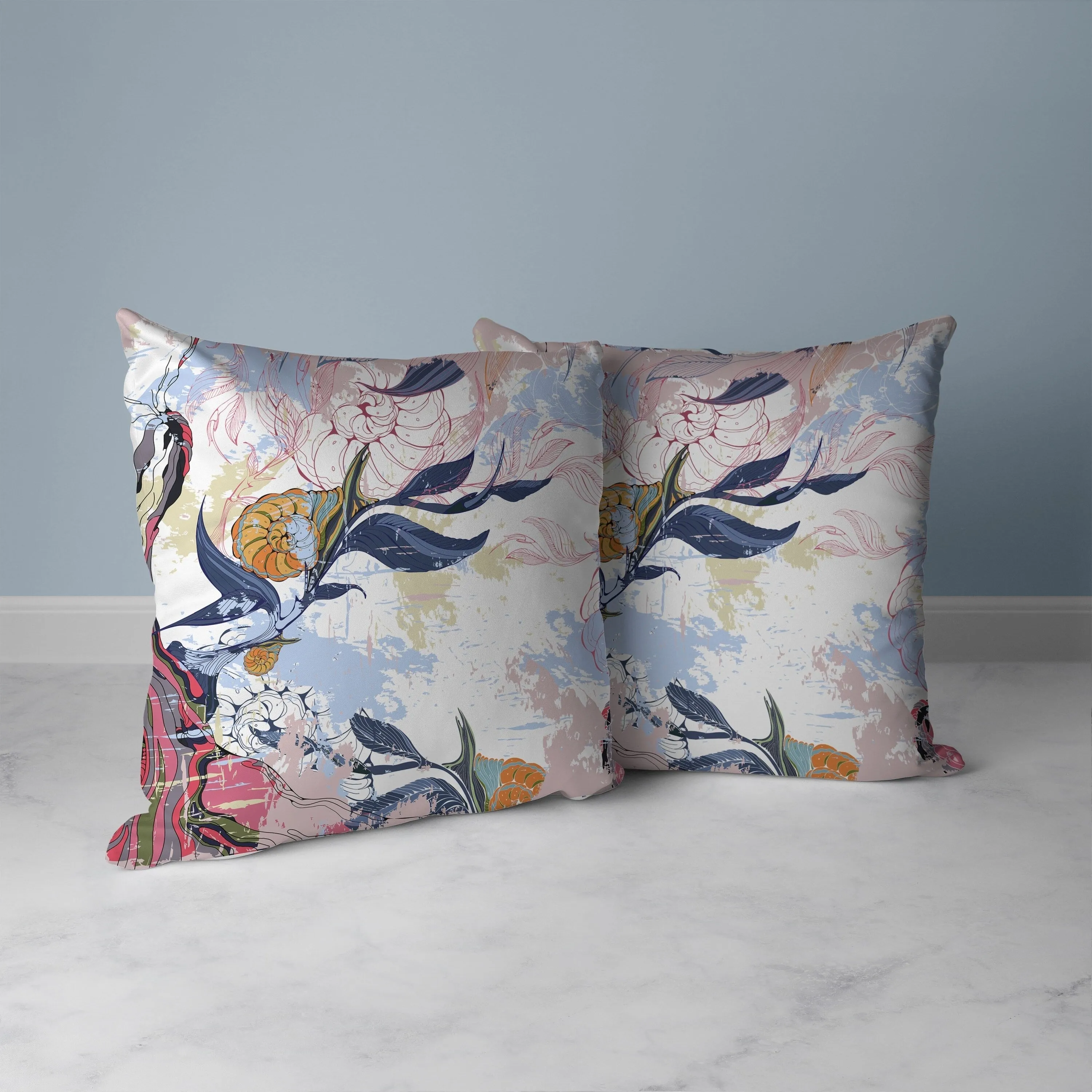 Leaf Lurker Faux Suede Reversible Throw Pillow Blue and Pink