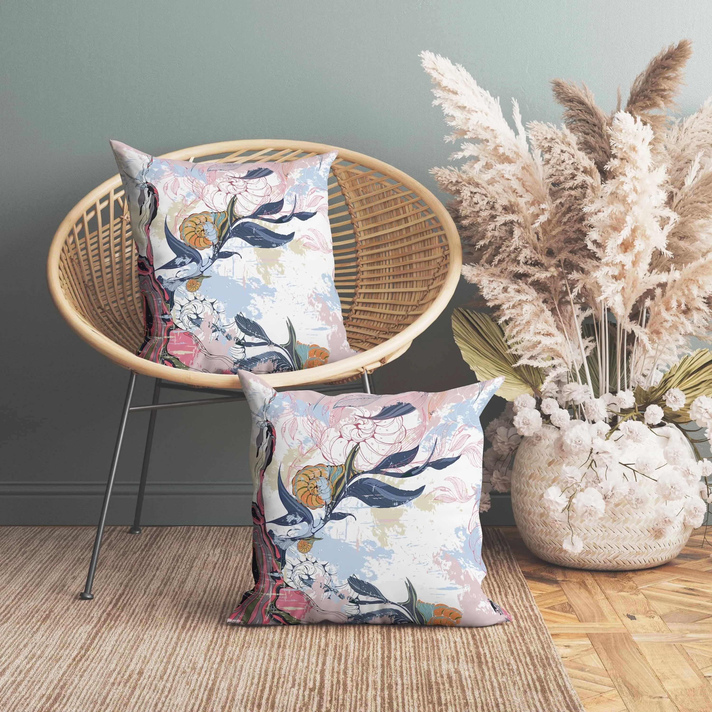Leaf Lurker Faux Suede Reversible Throw Pillow Blue and Pink