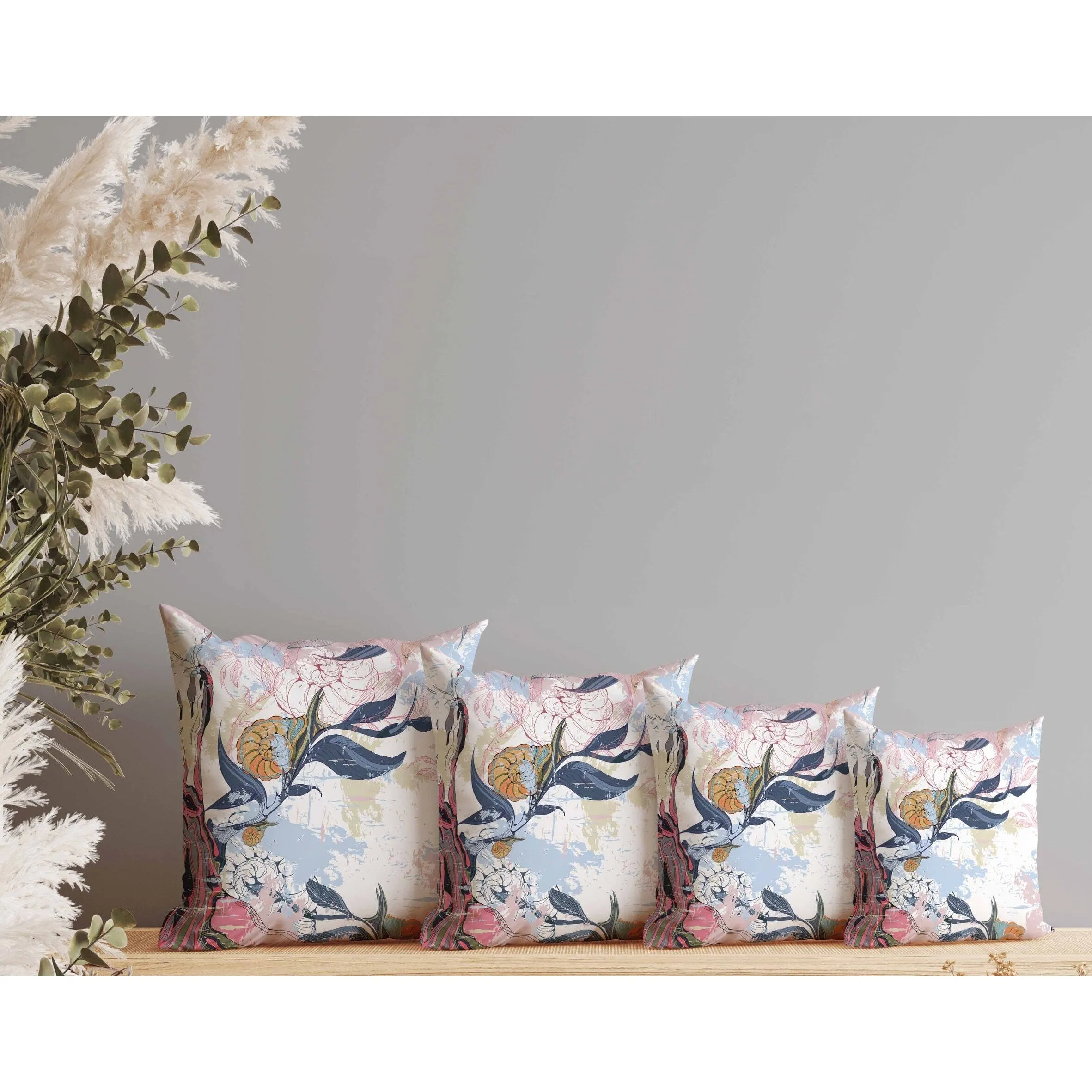 Leaf Lurker Faux Suede Reversible Throw Pillow Blue and Pink