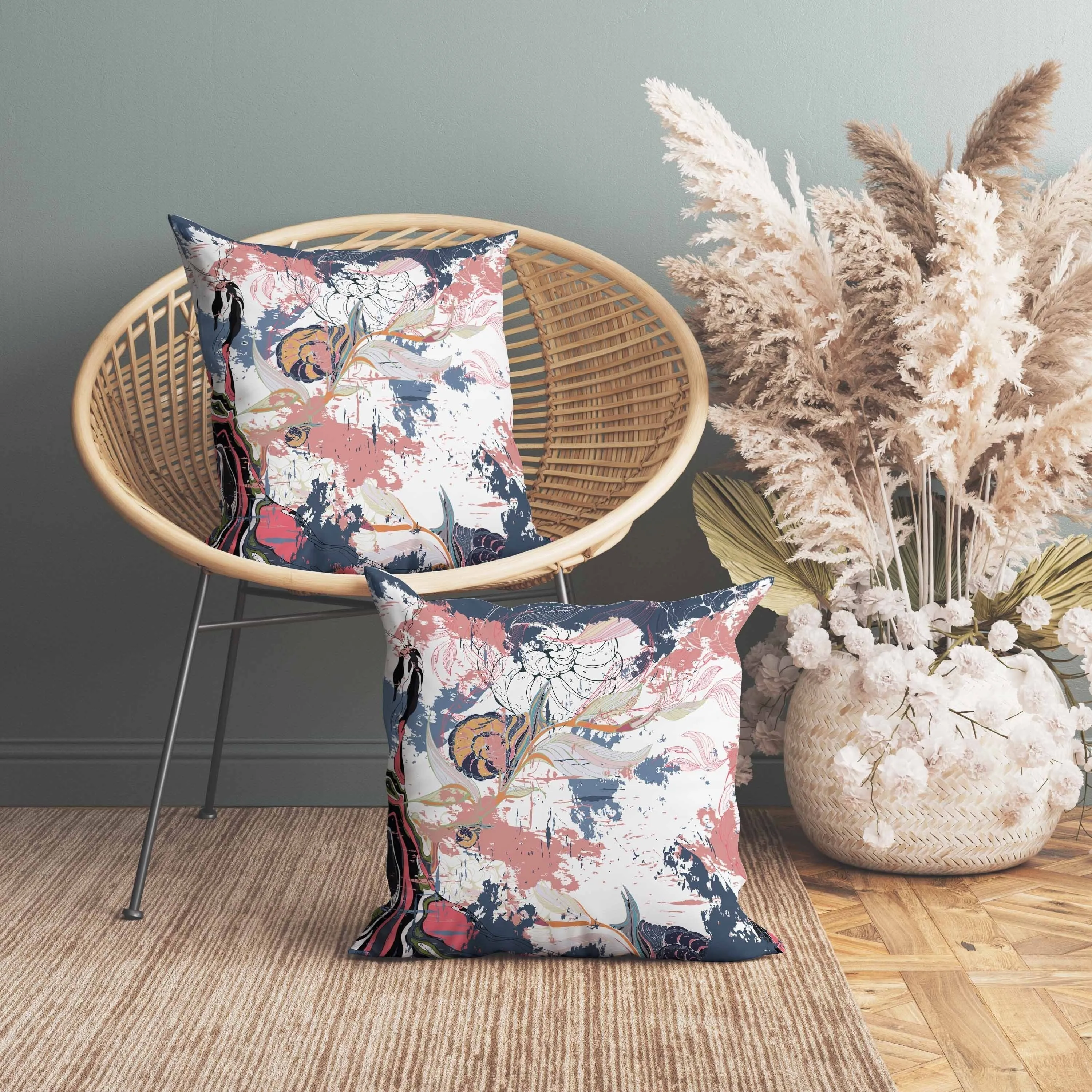 Leaf Lurker Faux Suede Reversible Throw Pillow White and Blue