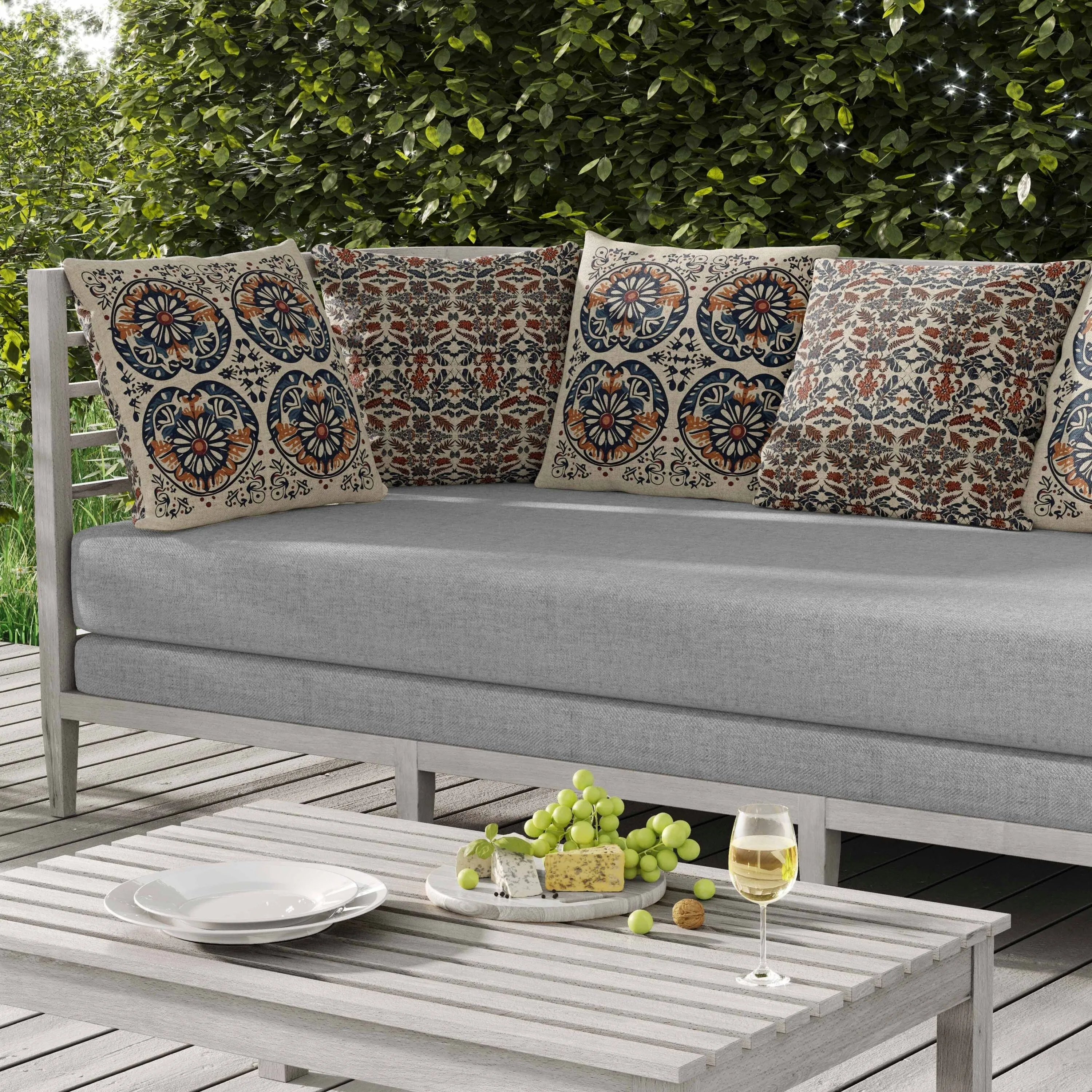 Leaflet Chronicles Indoor/Outdoor Reversible Throw Pillow Offwhite and Blue