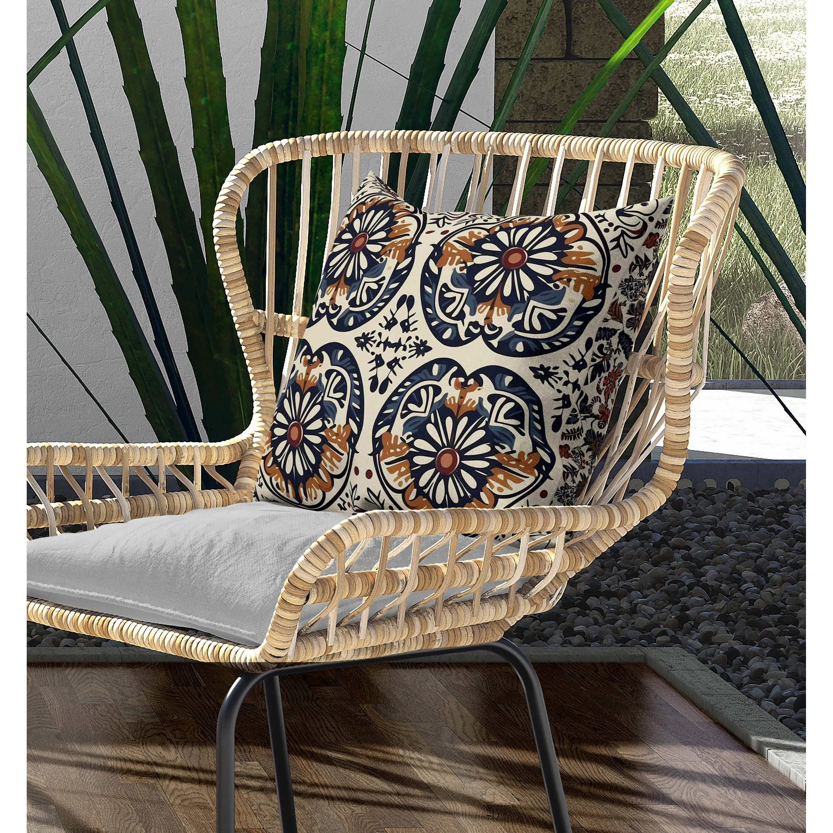 Leaflet Chronicles Indoor/Outdoor Reversible Throw Pillow Offwhite and Blue