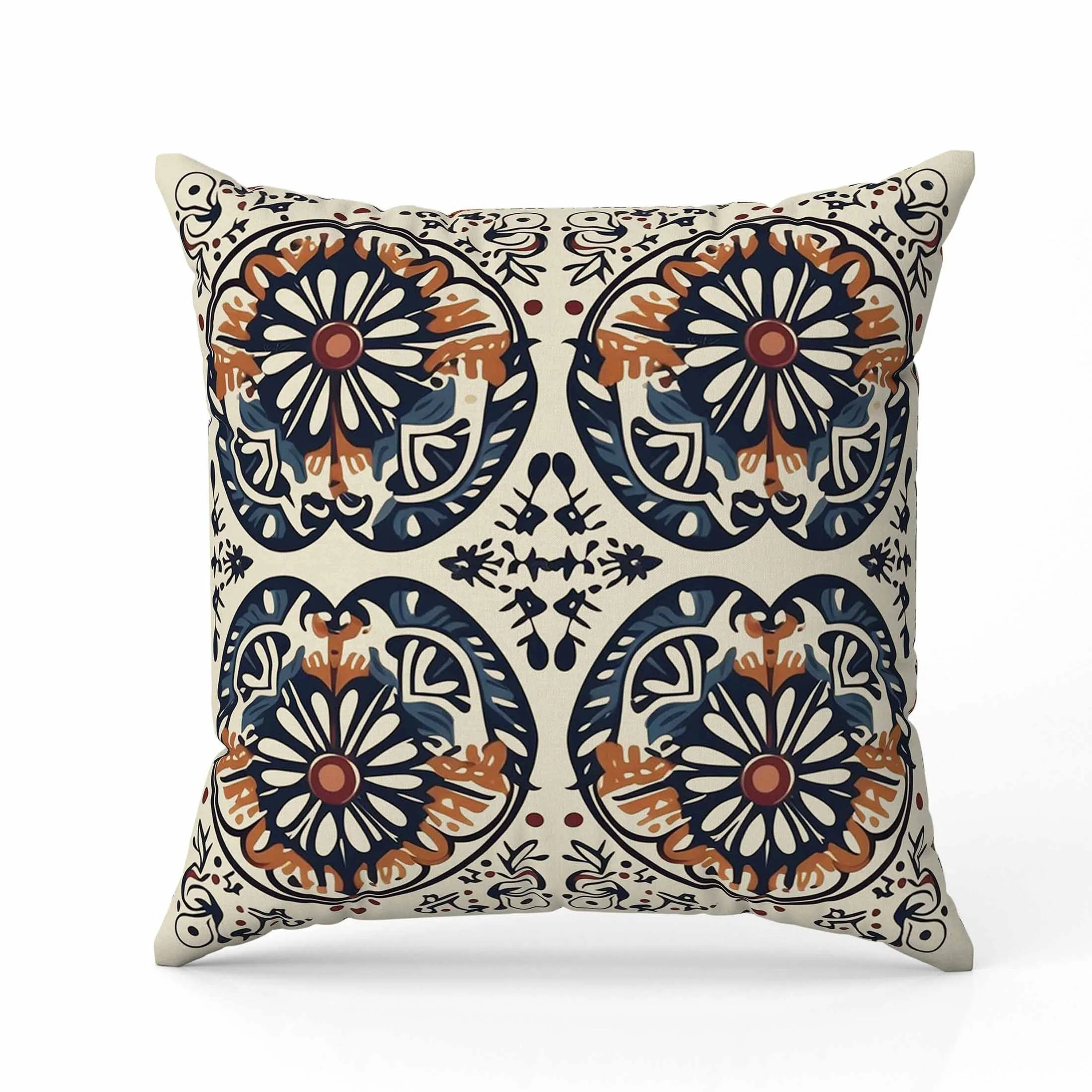 Leaflet Chronicles Indoor/Outdoor Reversible Throw Pillow Offwhite and Blue