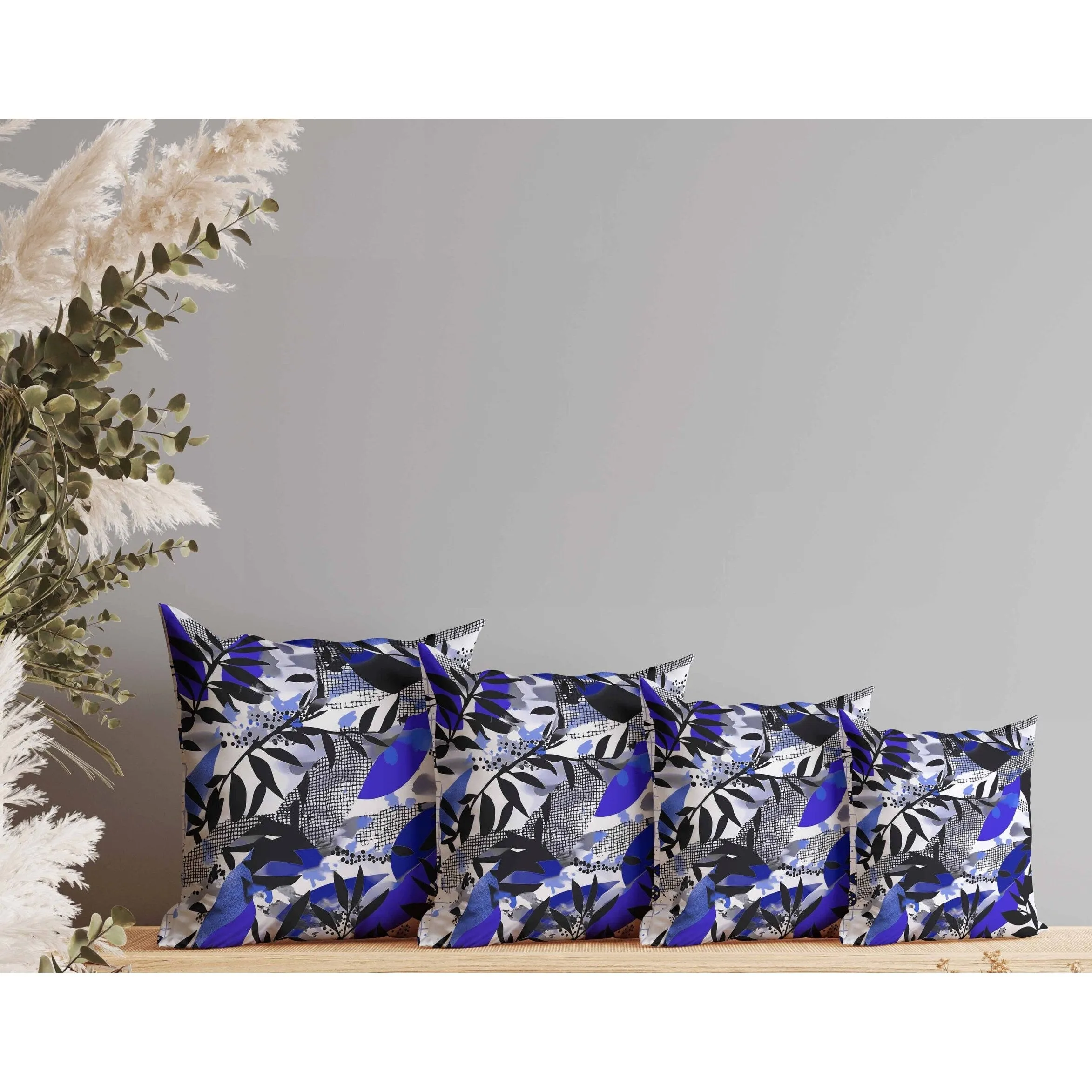 Leafy Collage Faux Suede Reversible Throw Pillow Blue and Gray
