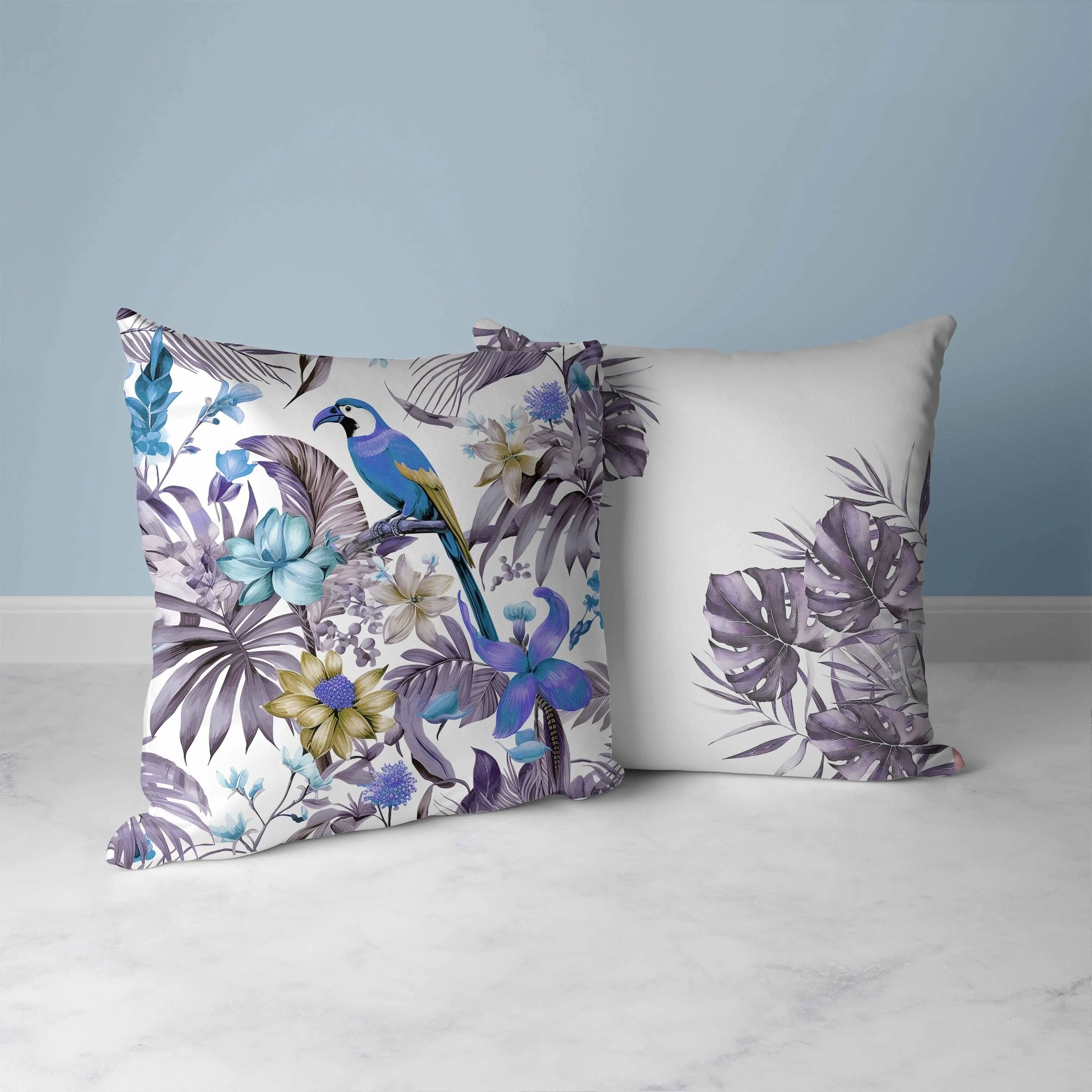 Leafy Lyricist Faux Suede Reversible Throw Pillow White and Blue