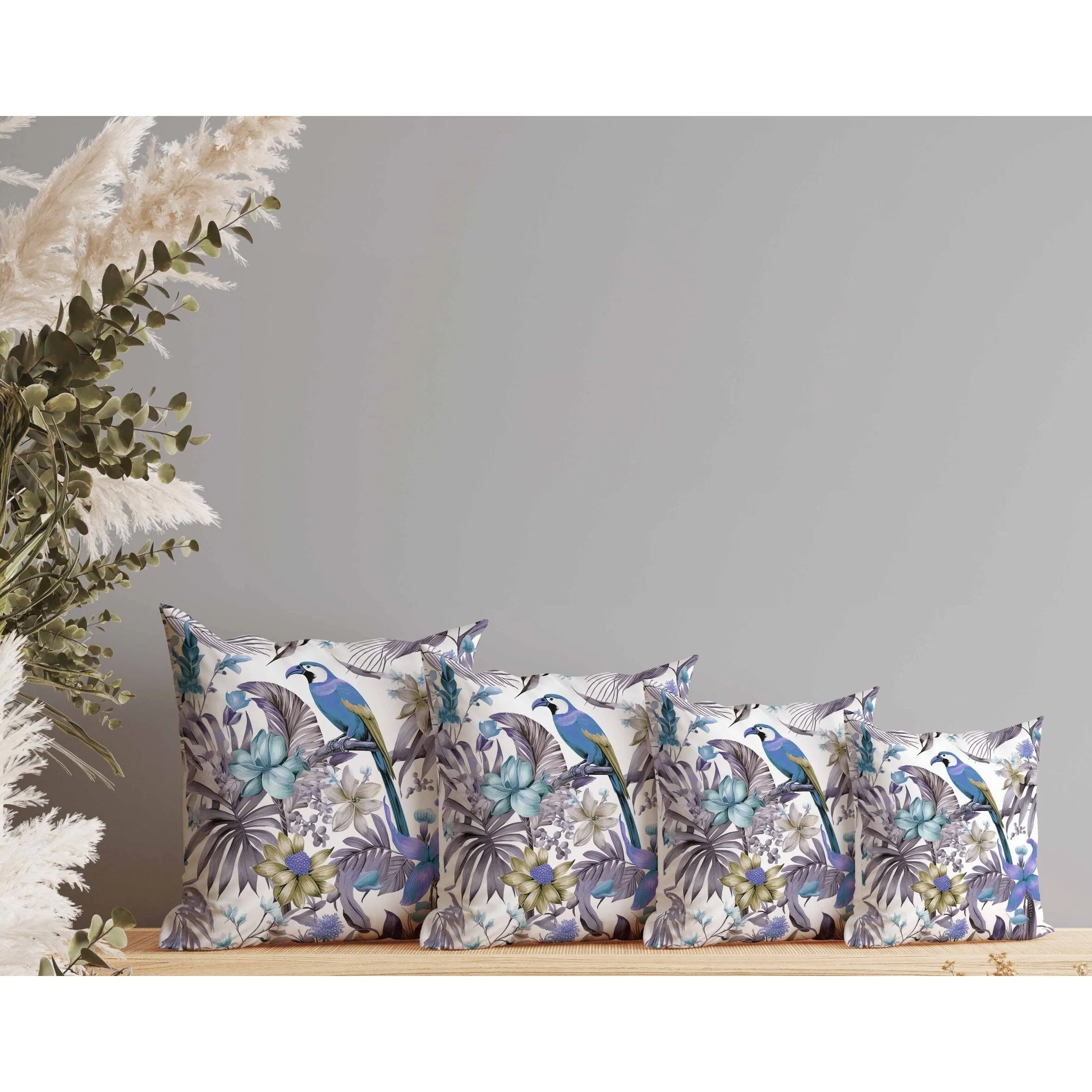 Leafy Lyricist Faux Suede Reversible Throw Pillow White and Blue