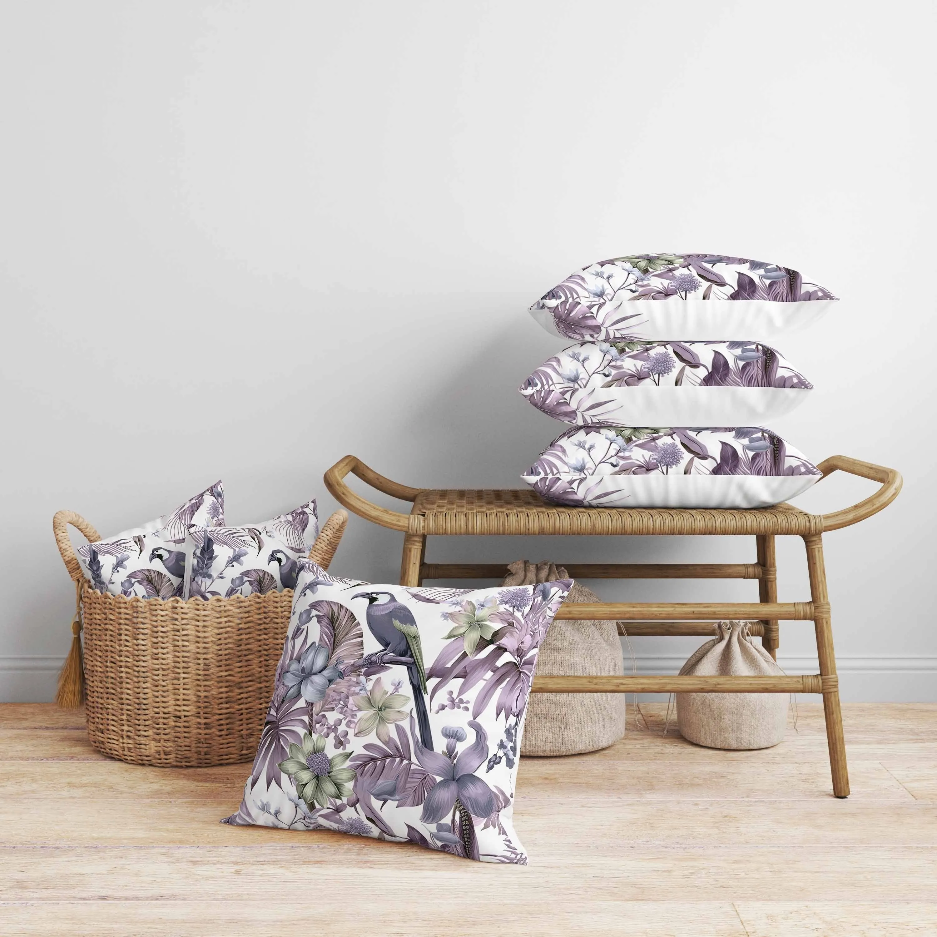 Leafy Lyricist Faux Suede Reversible Throw Pillow White and Purple