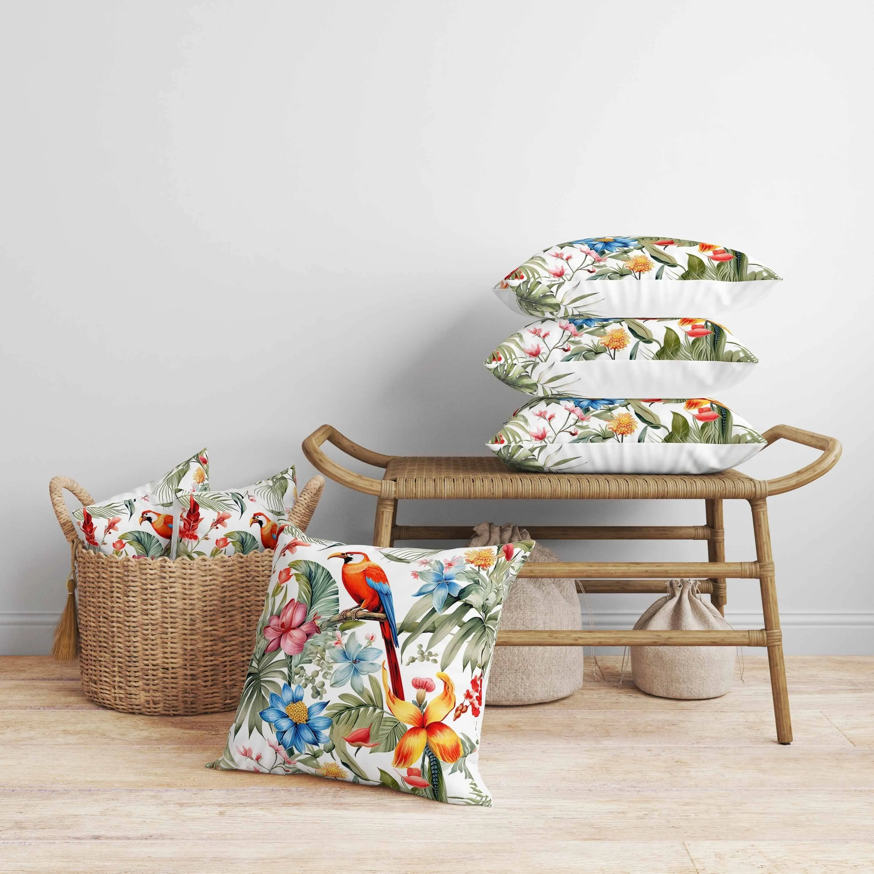 Leafy Lyricist Faux Suede Reversible Throw Pillow White and Red