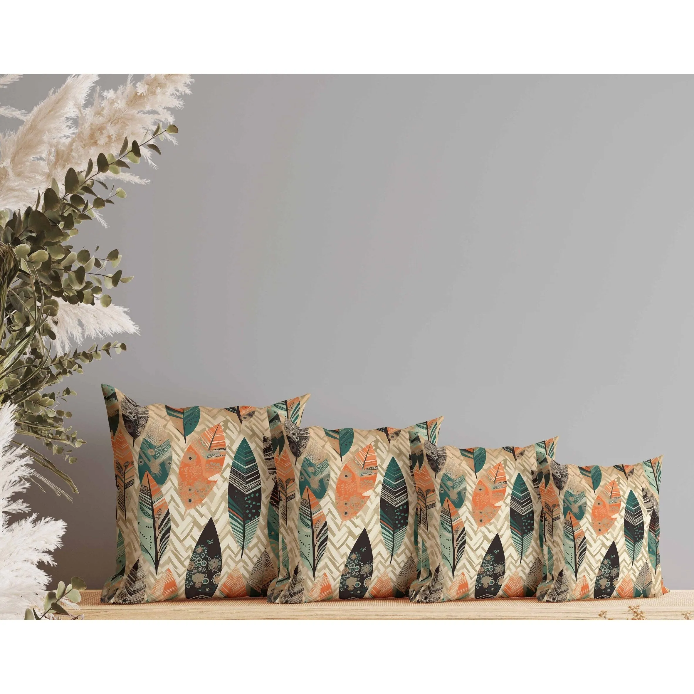 Leafy Mirage Faux Suede Reversible Throw Pillow Orange and Green