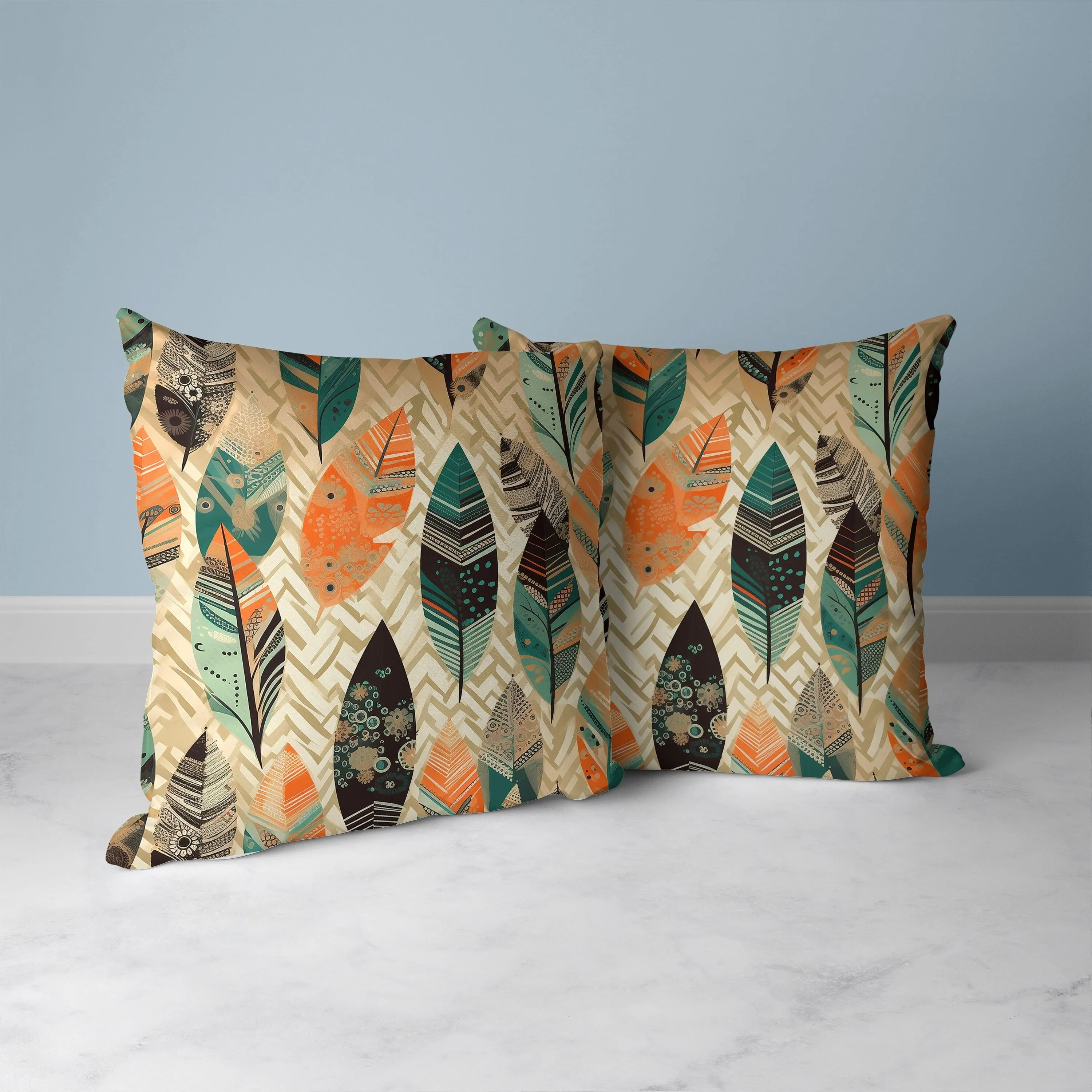 Leafy Mirage Faux Suede Reversible Throw Pillow Orange and Green