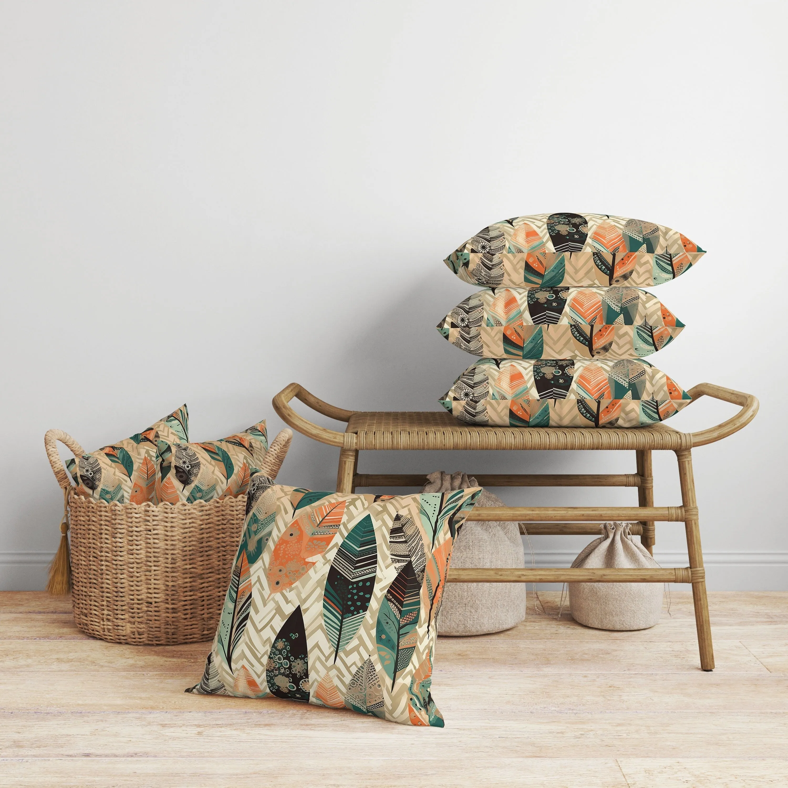 Leafy Mirage Faux Suede Reversible Throw Pillow Orange and Green