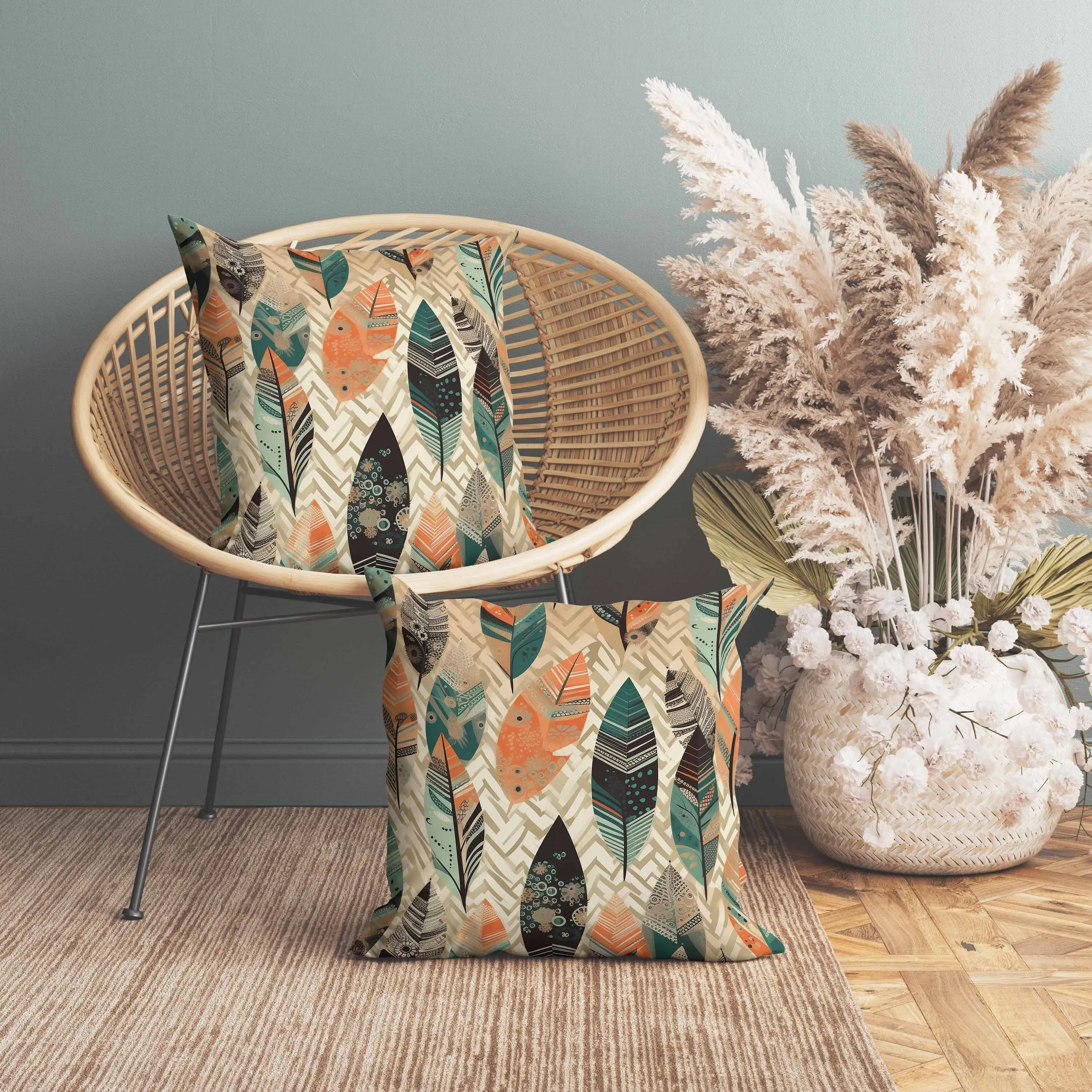 Leafy Mirage Faux Suede Reversible Throw Pillow Orange and Green