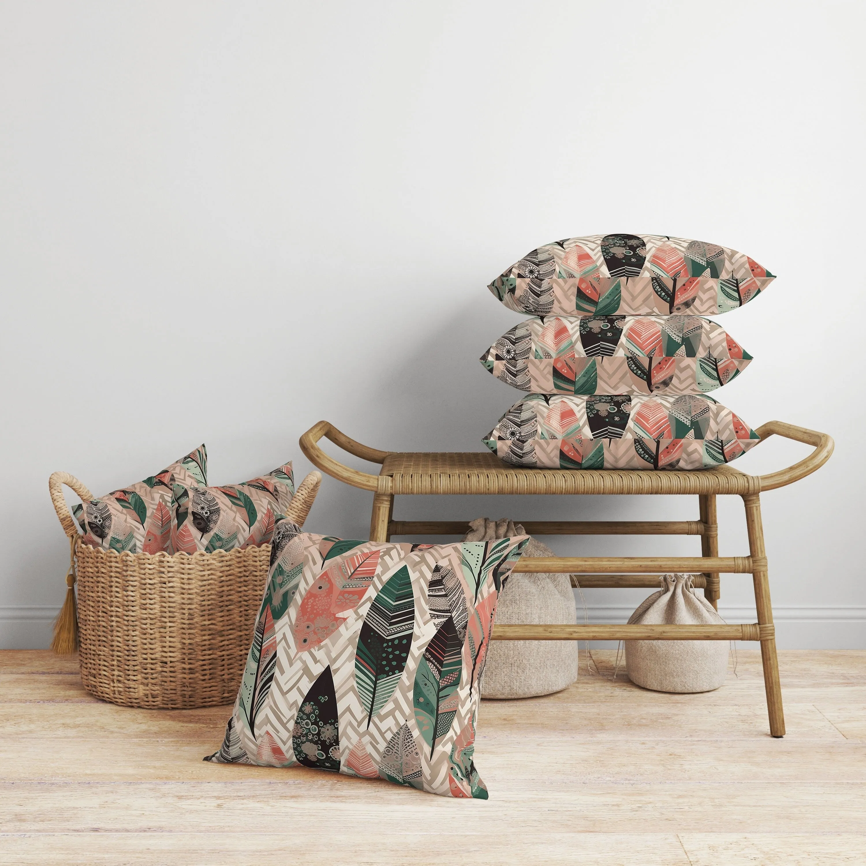 Leafy Mirage Faux Suede Reversible Throw Pillow Pink and Green
