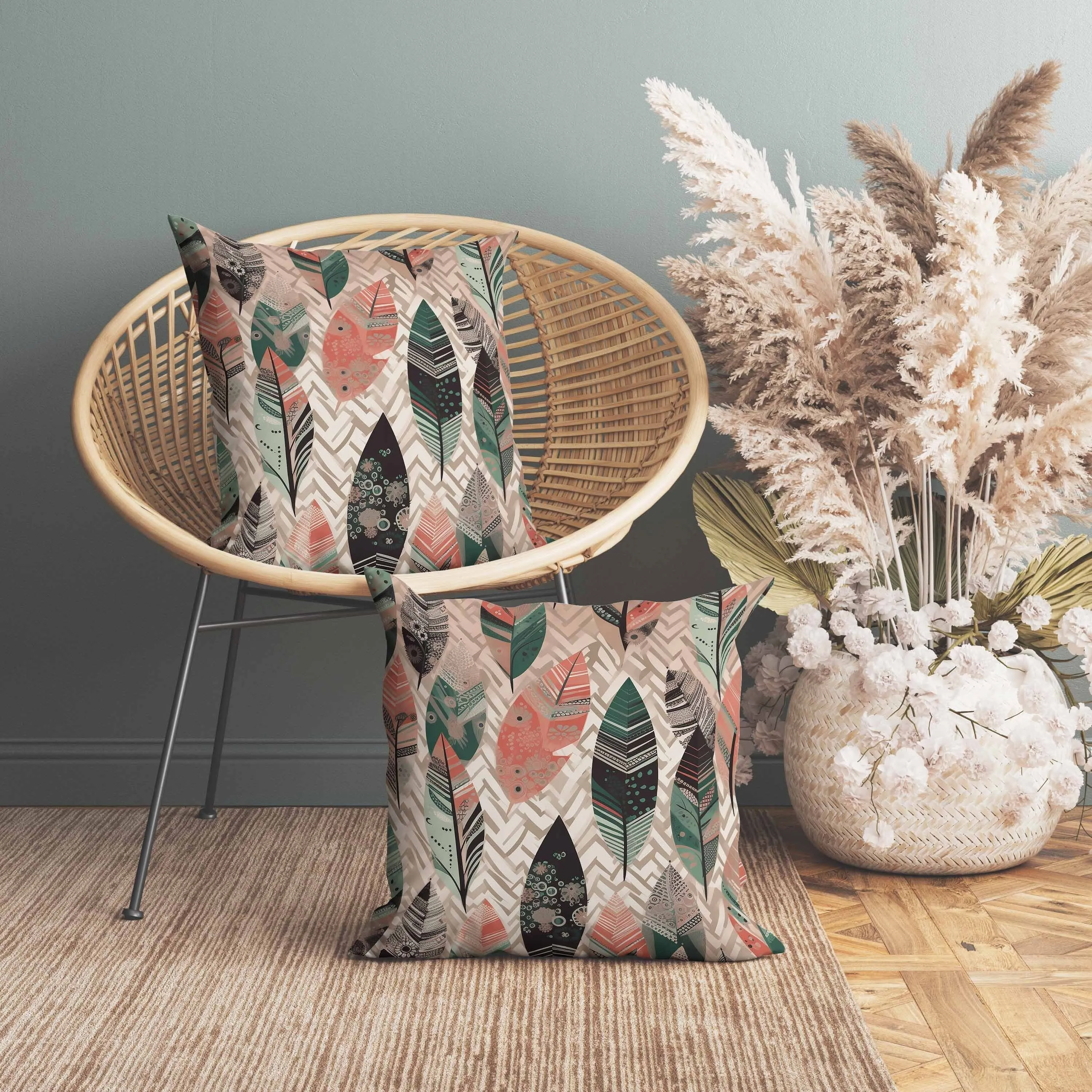 Leafy Mirage Faux Suede Reversible Throw Pillow Pink and Green