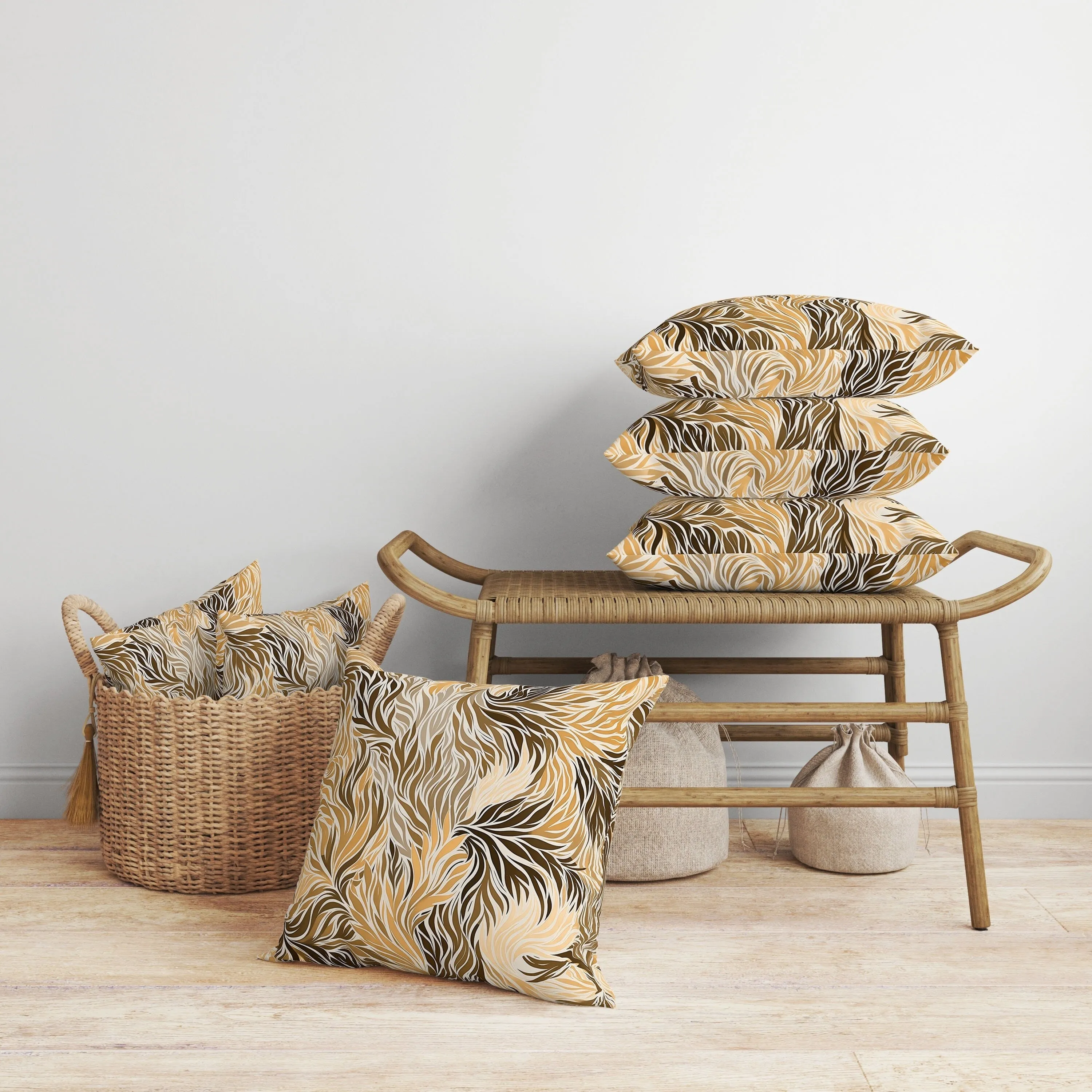 Leafy Whirl Faux Suede Reversible Throw Pillow Brown and Orange