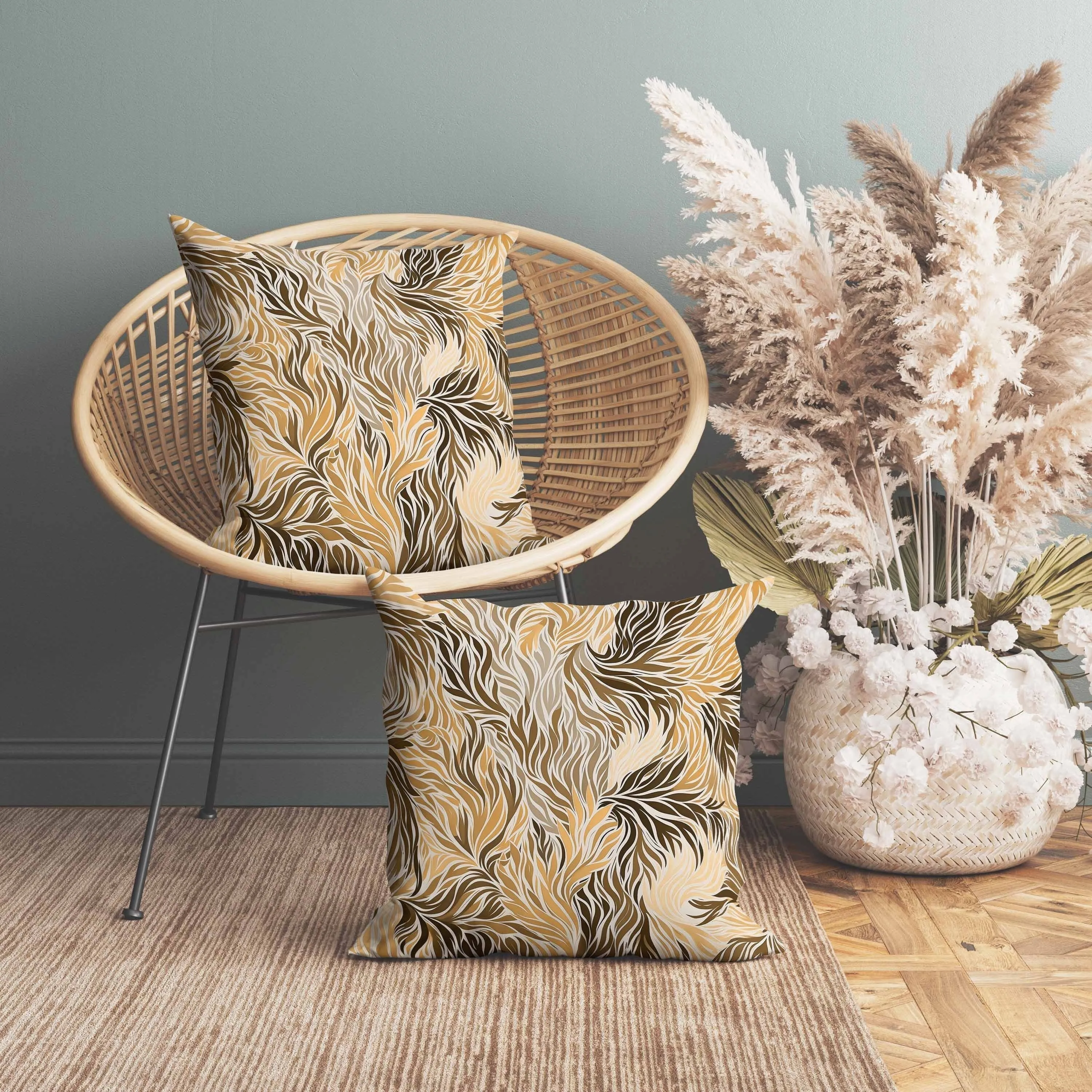 Leafy Whirl Faux Suede Reversible Throw Pillow Brown and Orange