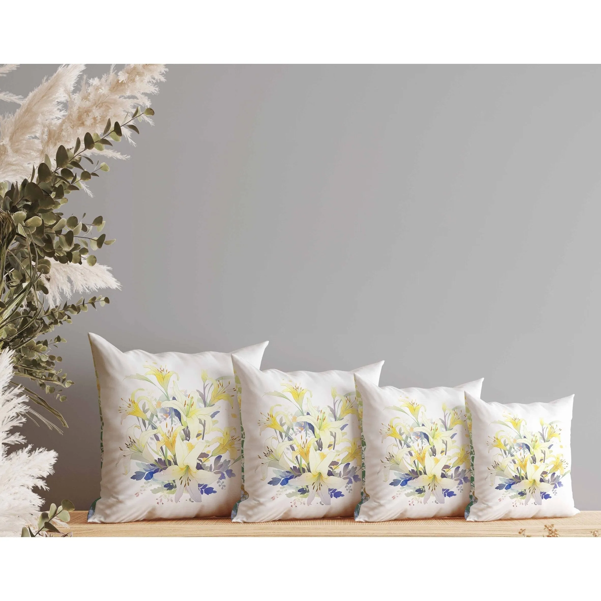Lily Mist Serenity Indoor/Outdoor Reversible Throw Pillow Yellow and Green