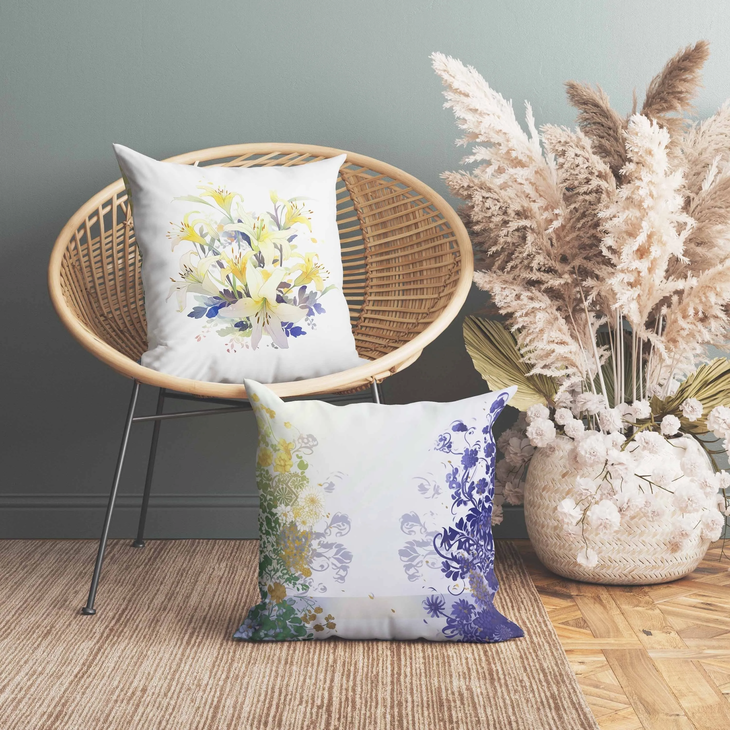 Lily Mist Serenity Indoor/Outdoor Reversible Throw Pillow Yellow and Green