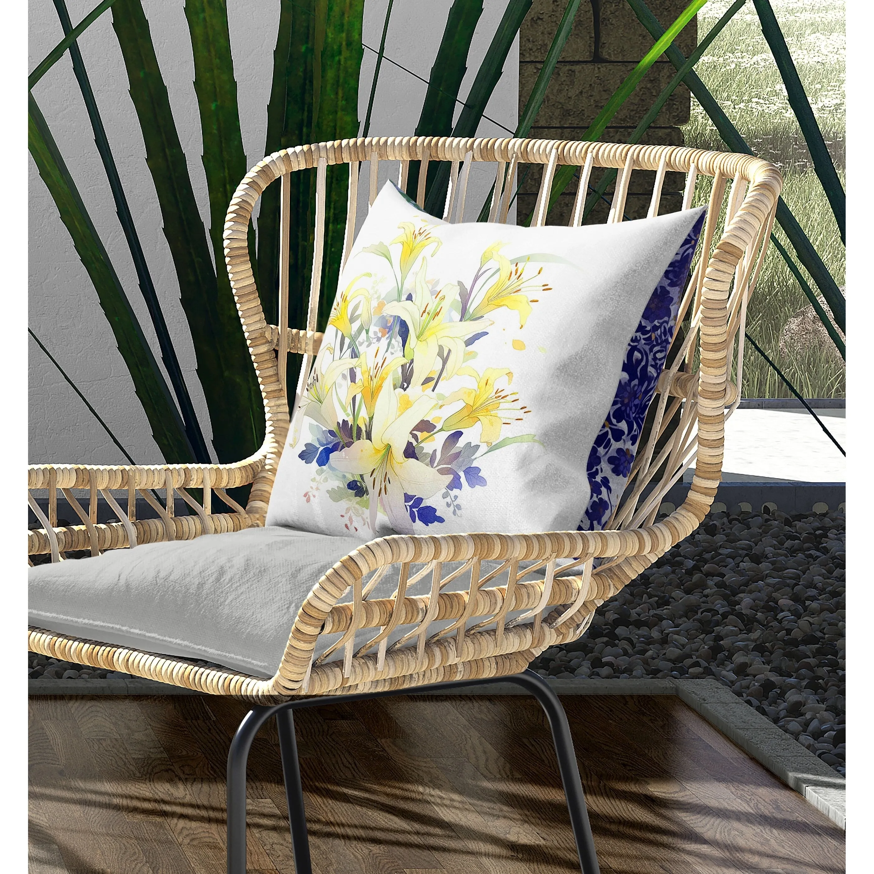 Lily Mist Serenity Indoor/Outdoor Reversible Throw Pillow Yellow and Green