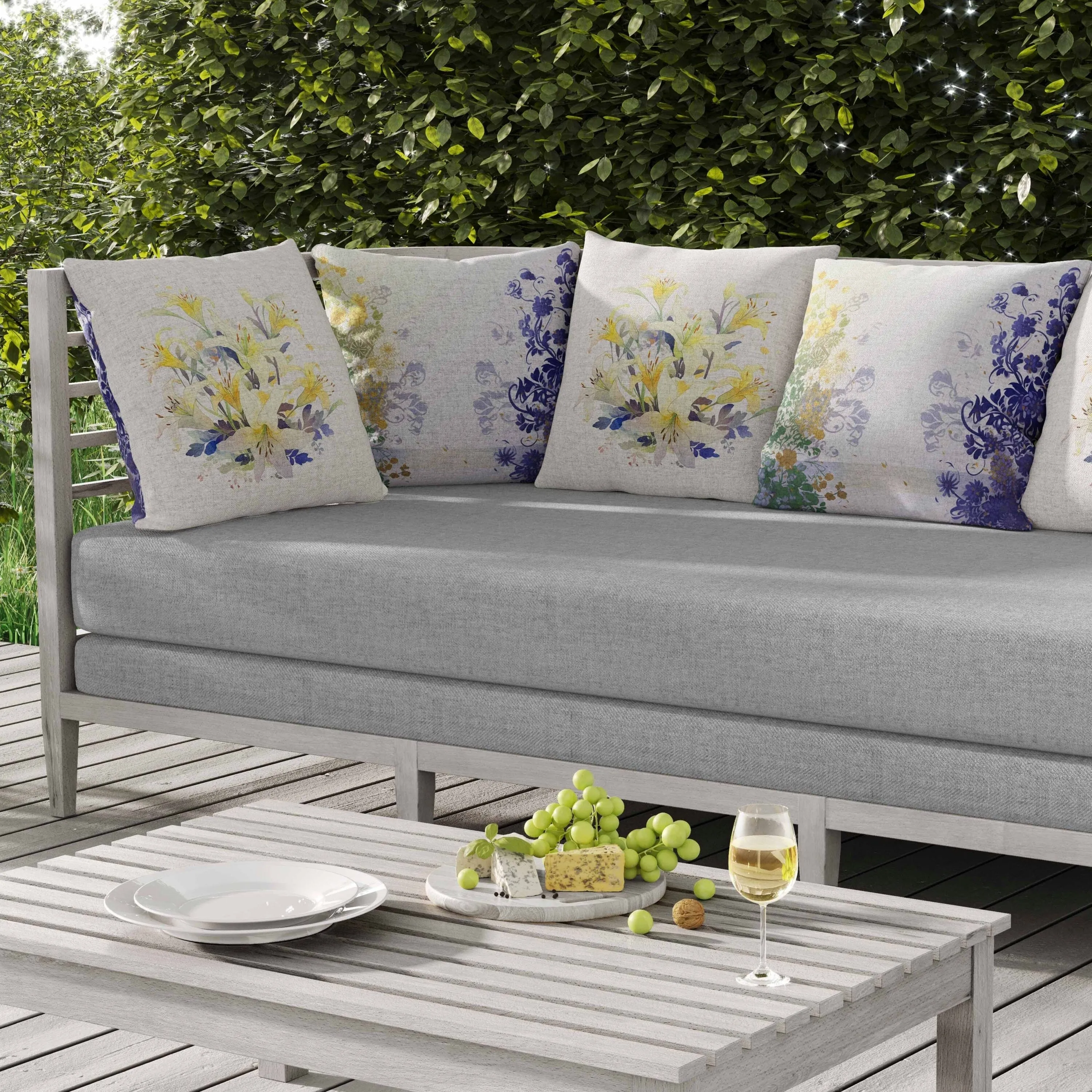 Lily Mist Serenity Indoor/Outdoor Reversible Throw Pillow Yellow and Green
