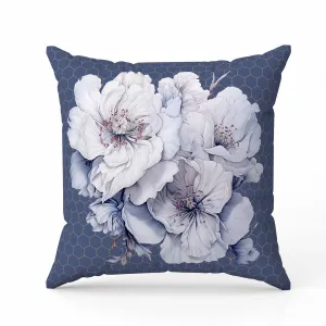 Magnolia Majesty Faux Suede Reversible Throw Pillow Blue and Fog