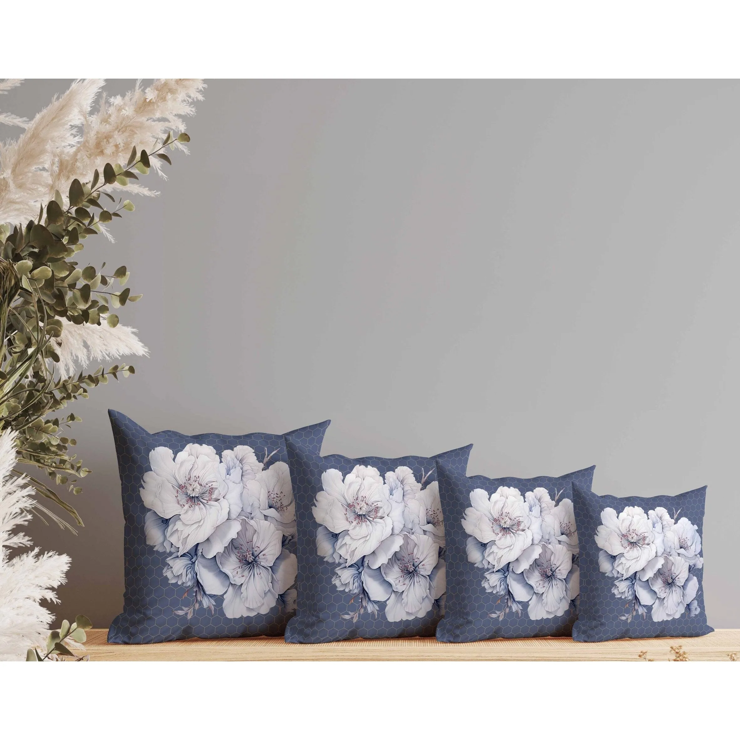 Magnolia Majesty Faux Suede Reversible Throw Pillow Blue and Fog