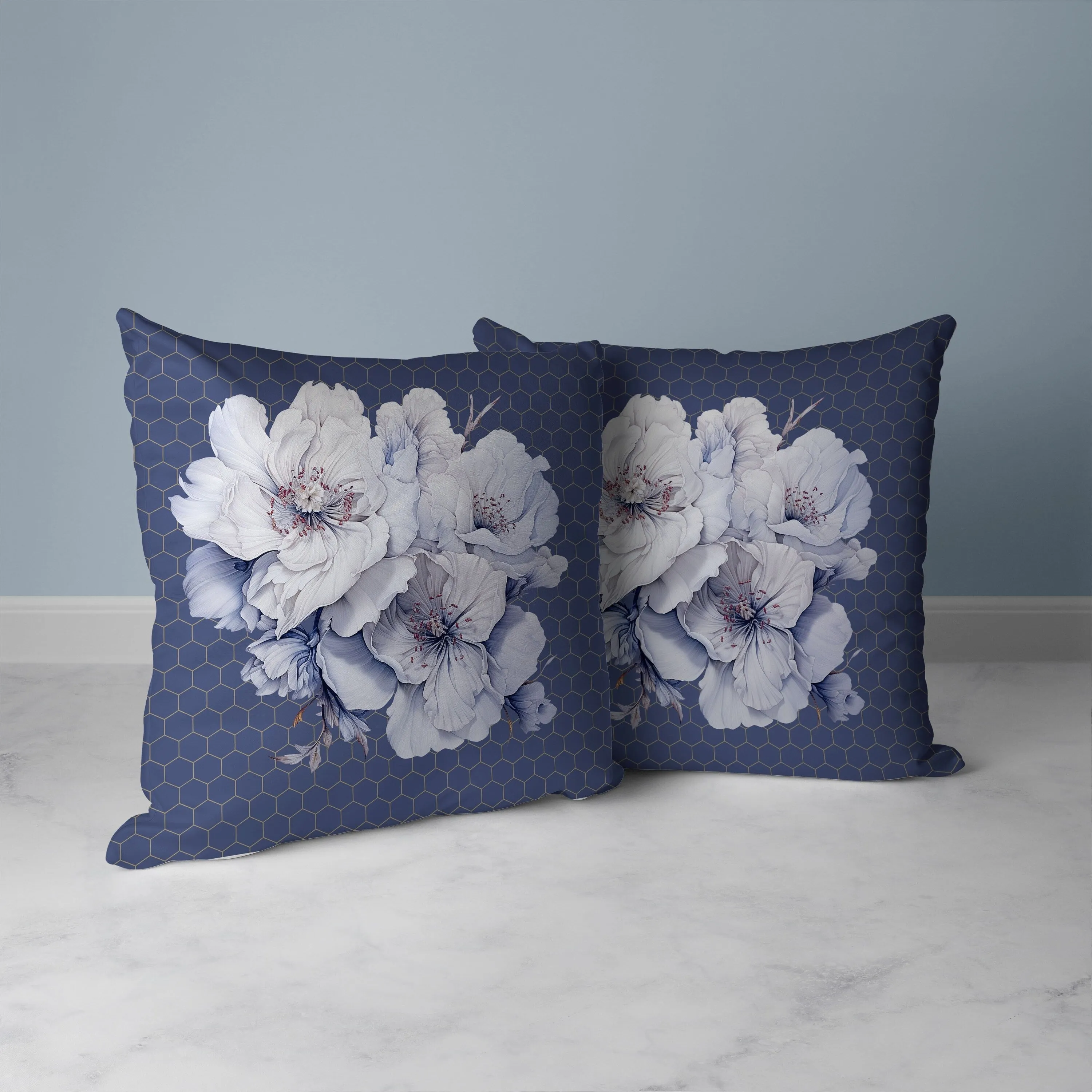 Magnolia Majesty Faux Suede Reversible Throw Pillow Blue and Fog