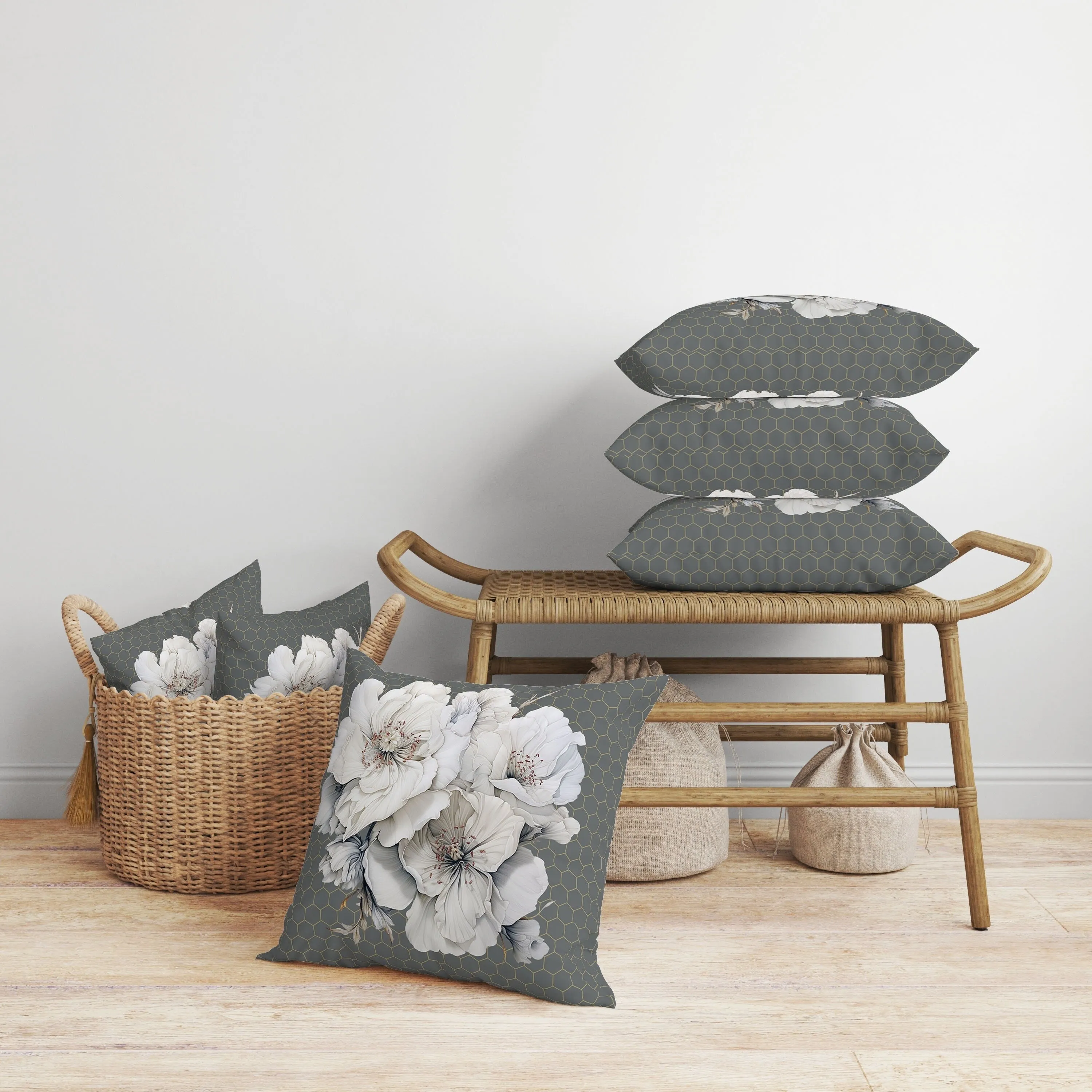 Magnolia Majesty Faux Suede Reversible Throw Pillow Dark and Grey