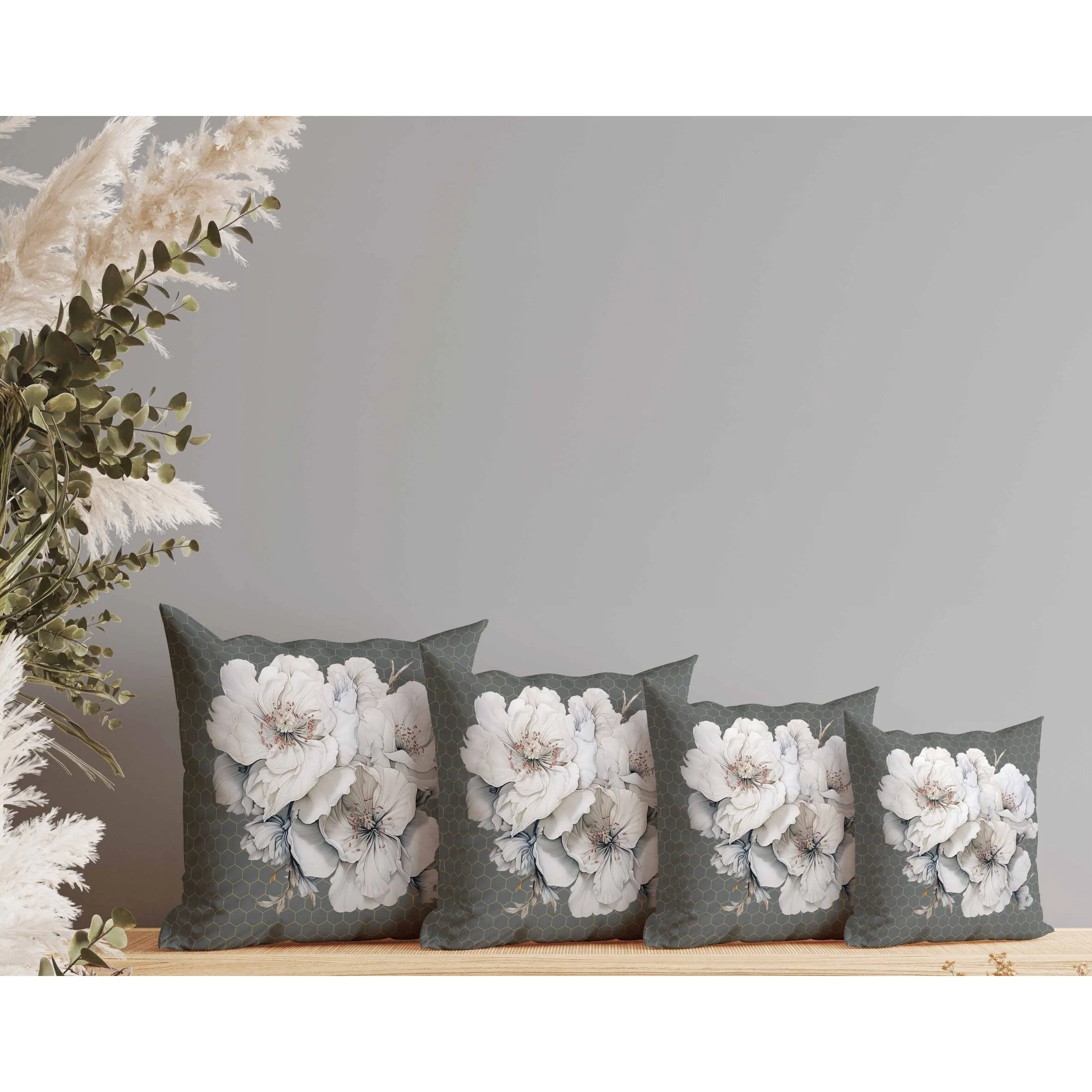Magnolia Majesty Faux Suede Reversible Throw Pillow Dark and Grey