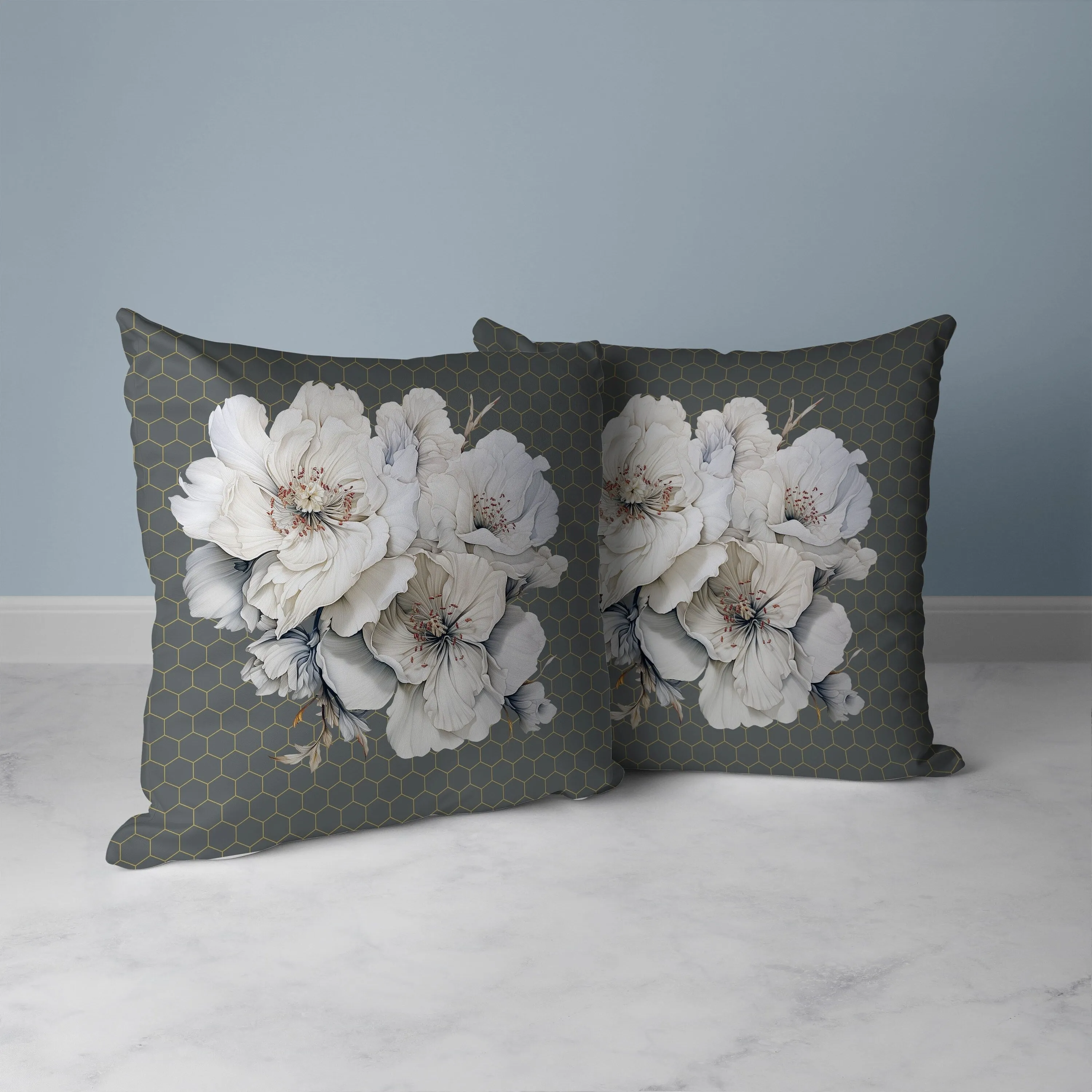 Magnolia Majesty Faux Suede Reversible Throw Pillow Dark and Grey