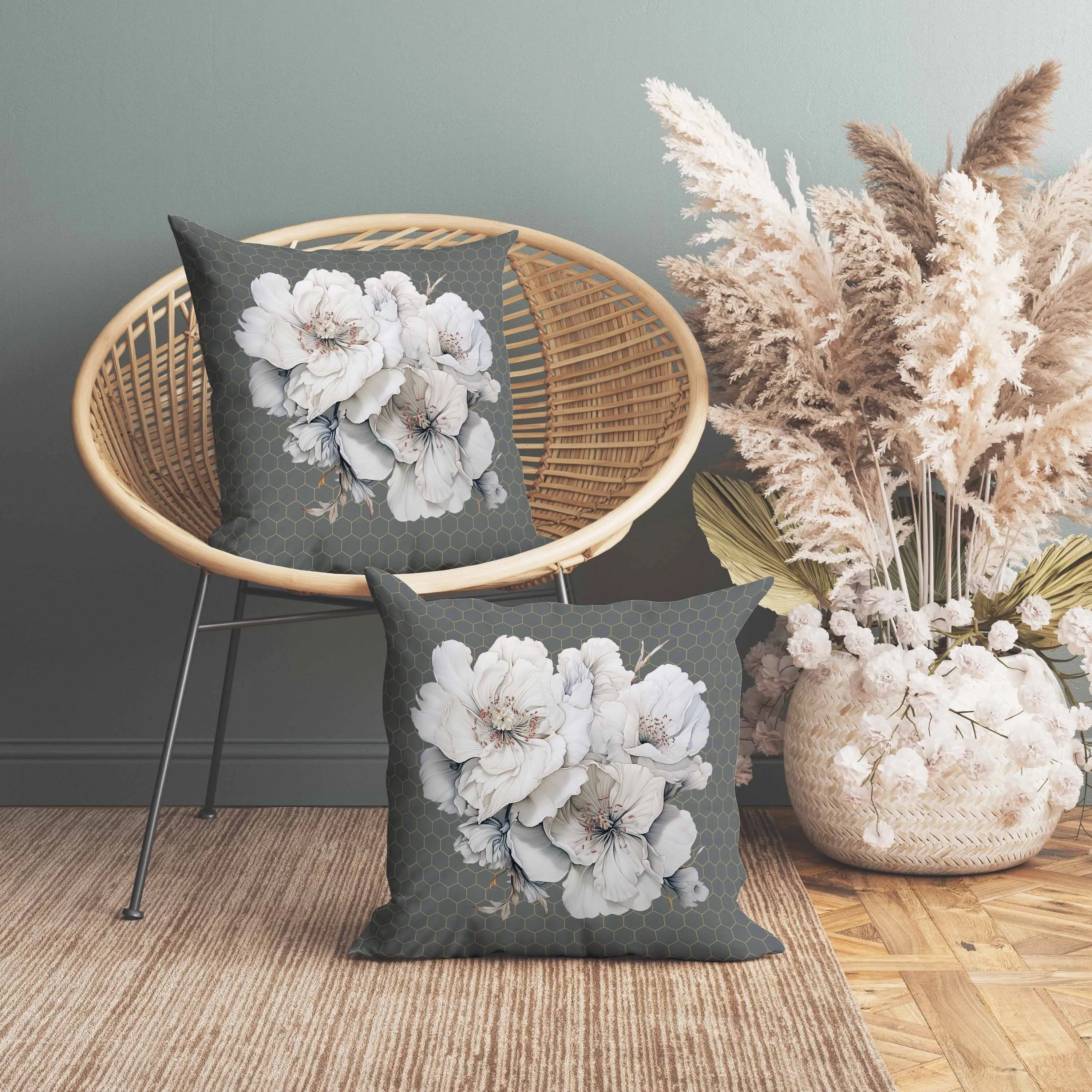 Magnolia Majesty Faux Suede Reversible Throw Pillow Dark and Grey
