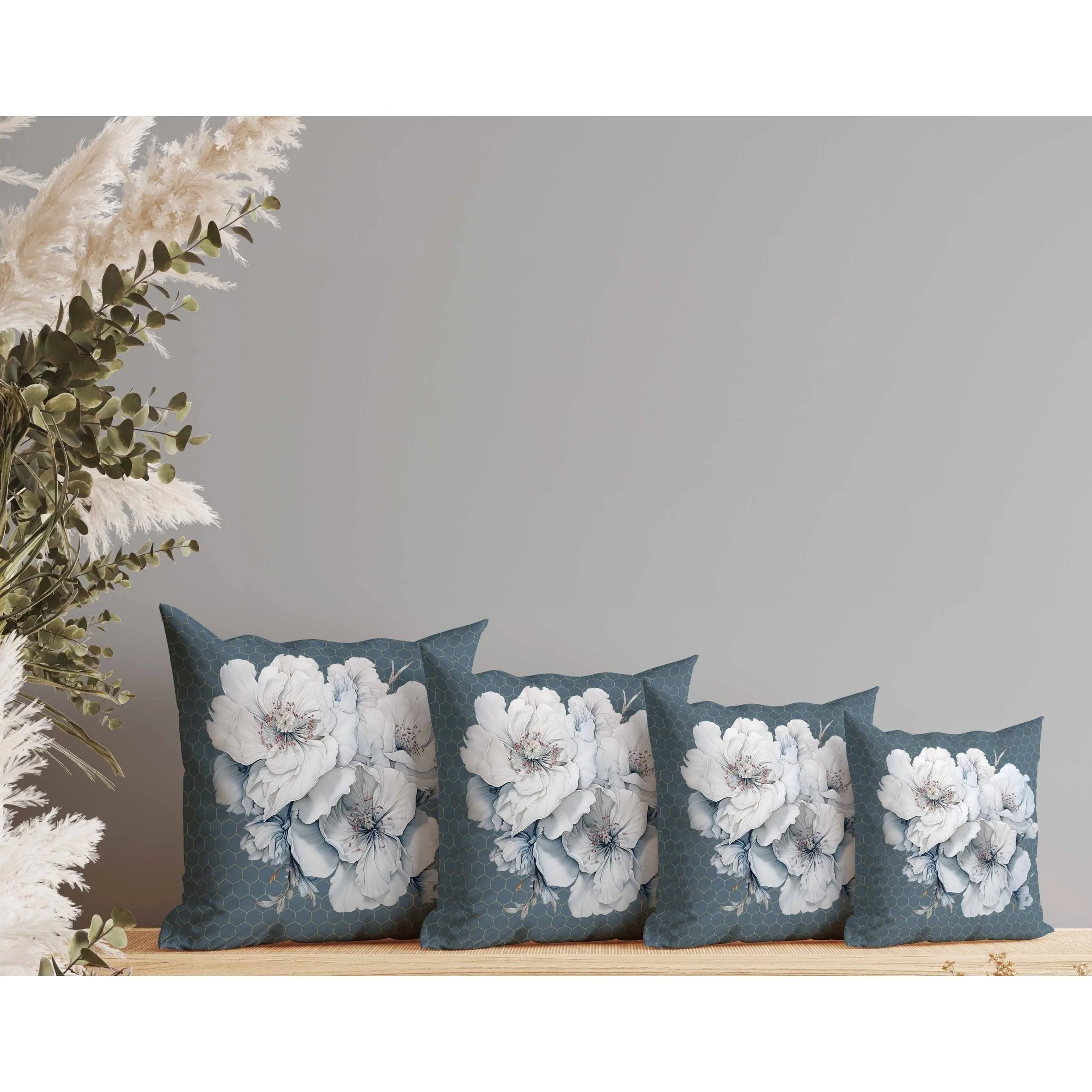 Magnolia Majesty Faux Suede Reversible Throw Pillow Prussian and Blue
