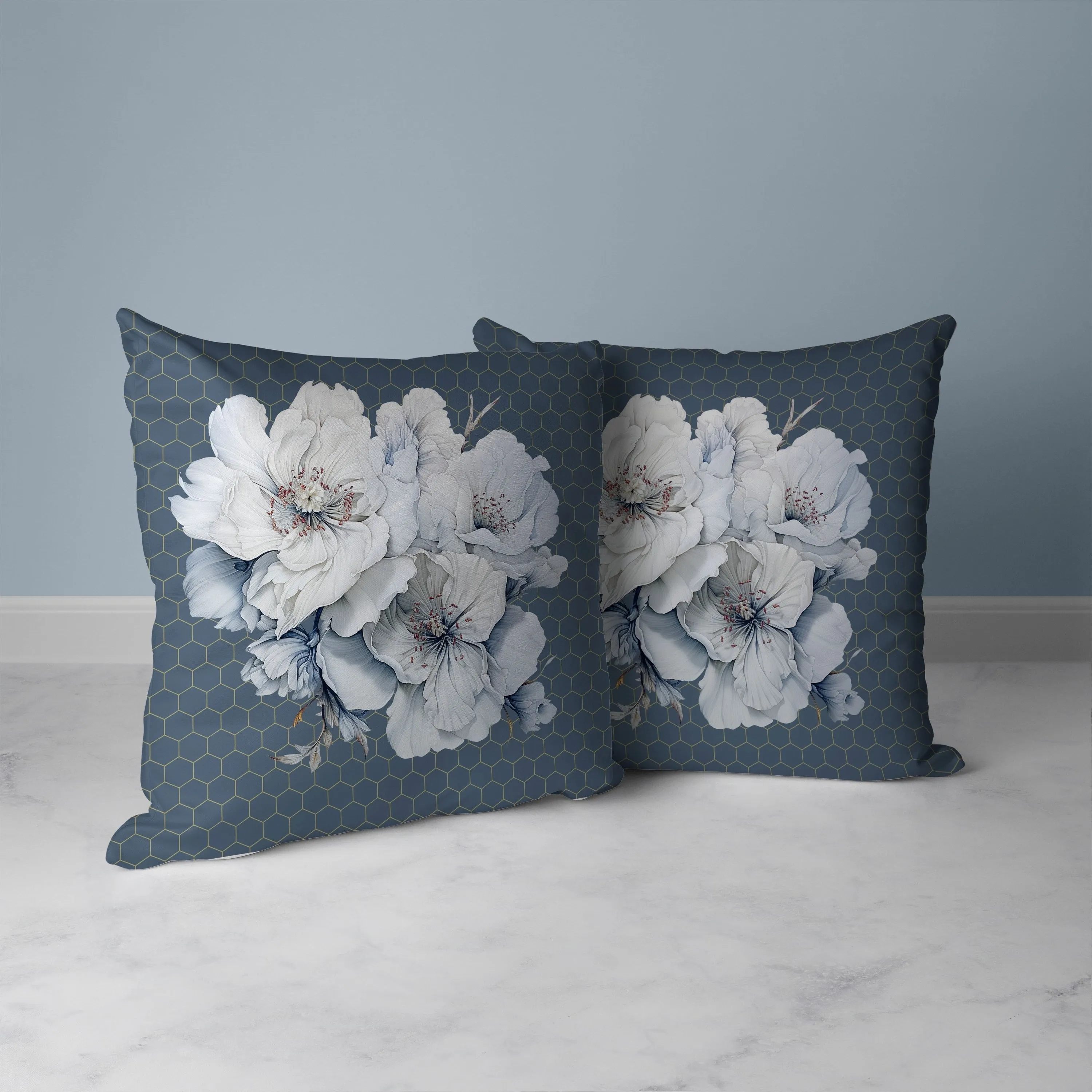 Magnolia Majesty Faux Suede Reversible Throw Pillow Prussian and Blue