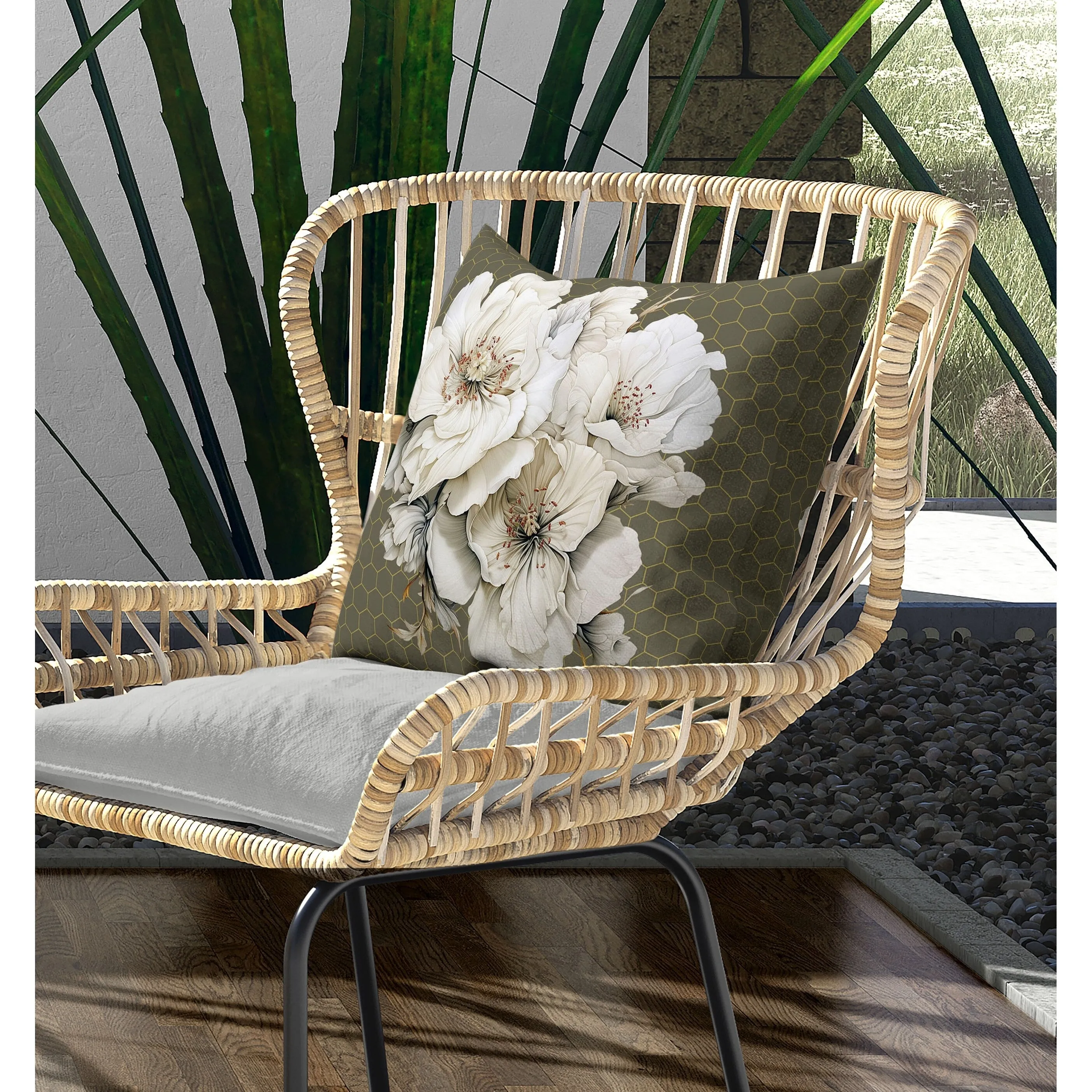 Magnolia Majesty Indoor/Outdoor Reversible Throw Pillow Aloe and Green