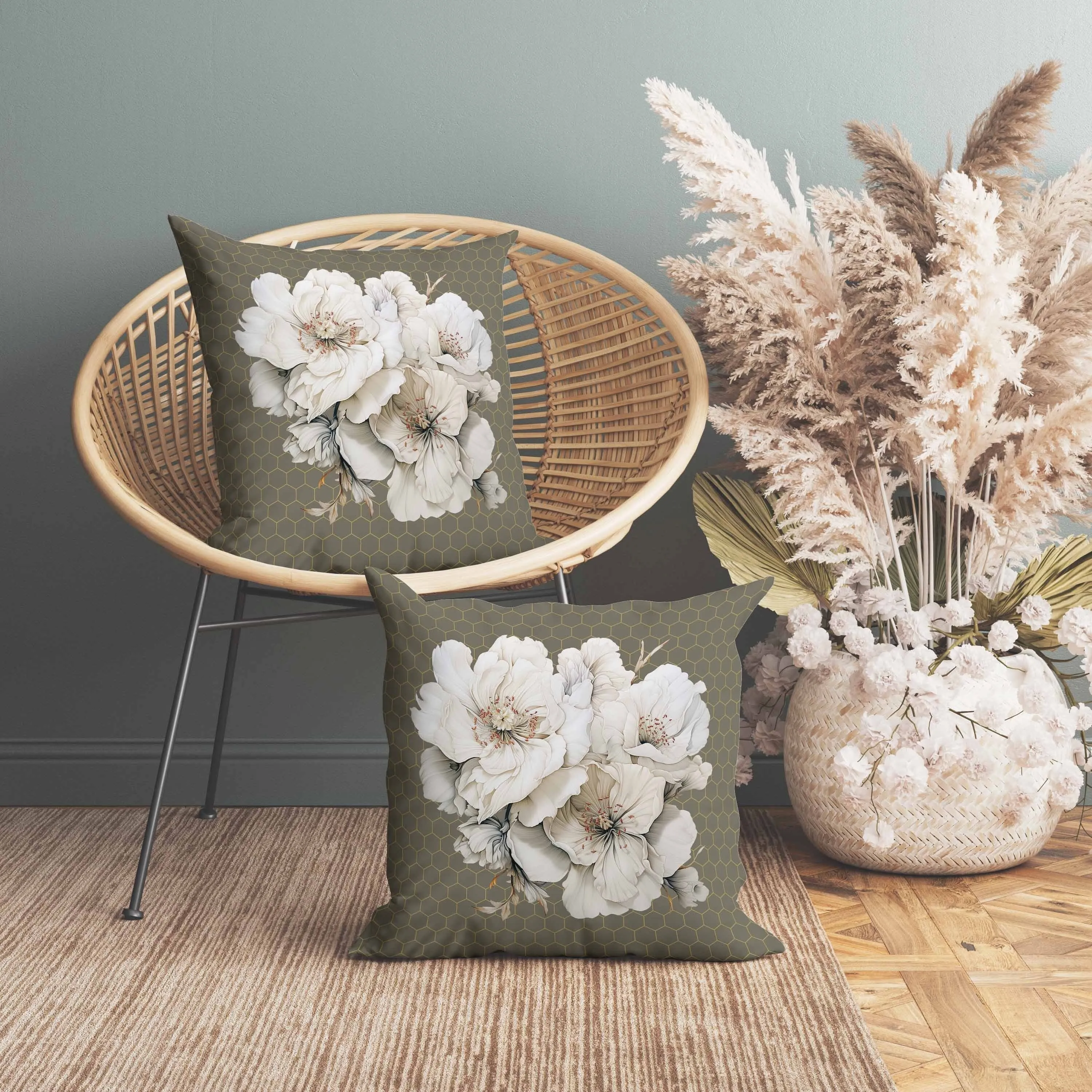 Magnolia Majesty Indoor/Outdoor Reversible Throw Pillow Aloe and Green