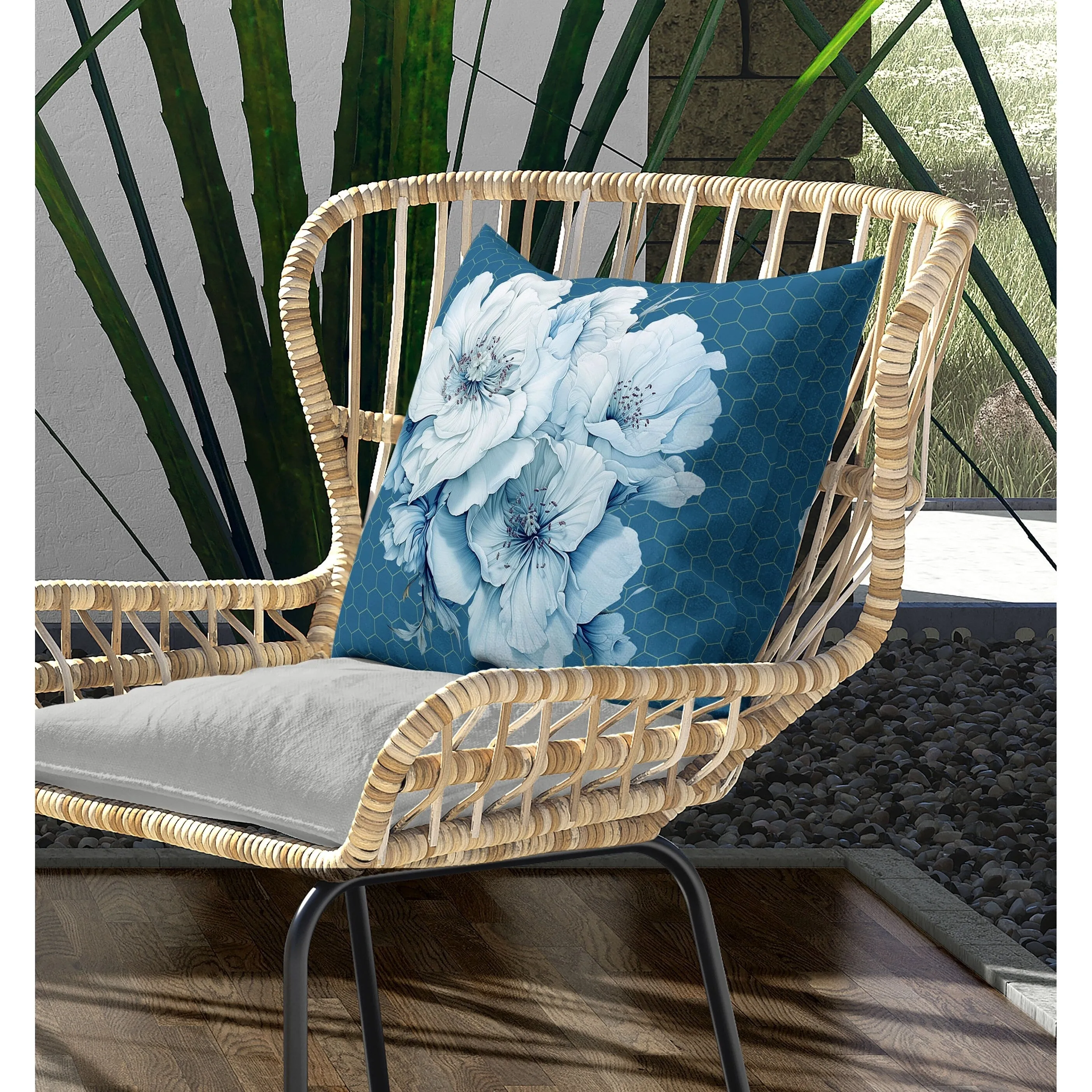 Magnolia Majesty Indoor/Outdoor Reversible Throw Pillow Corruleum and Blue