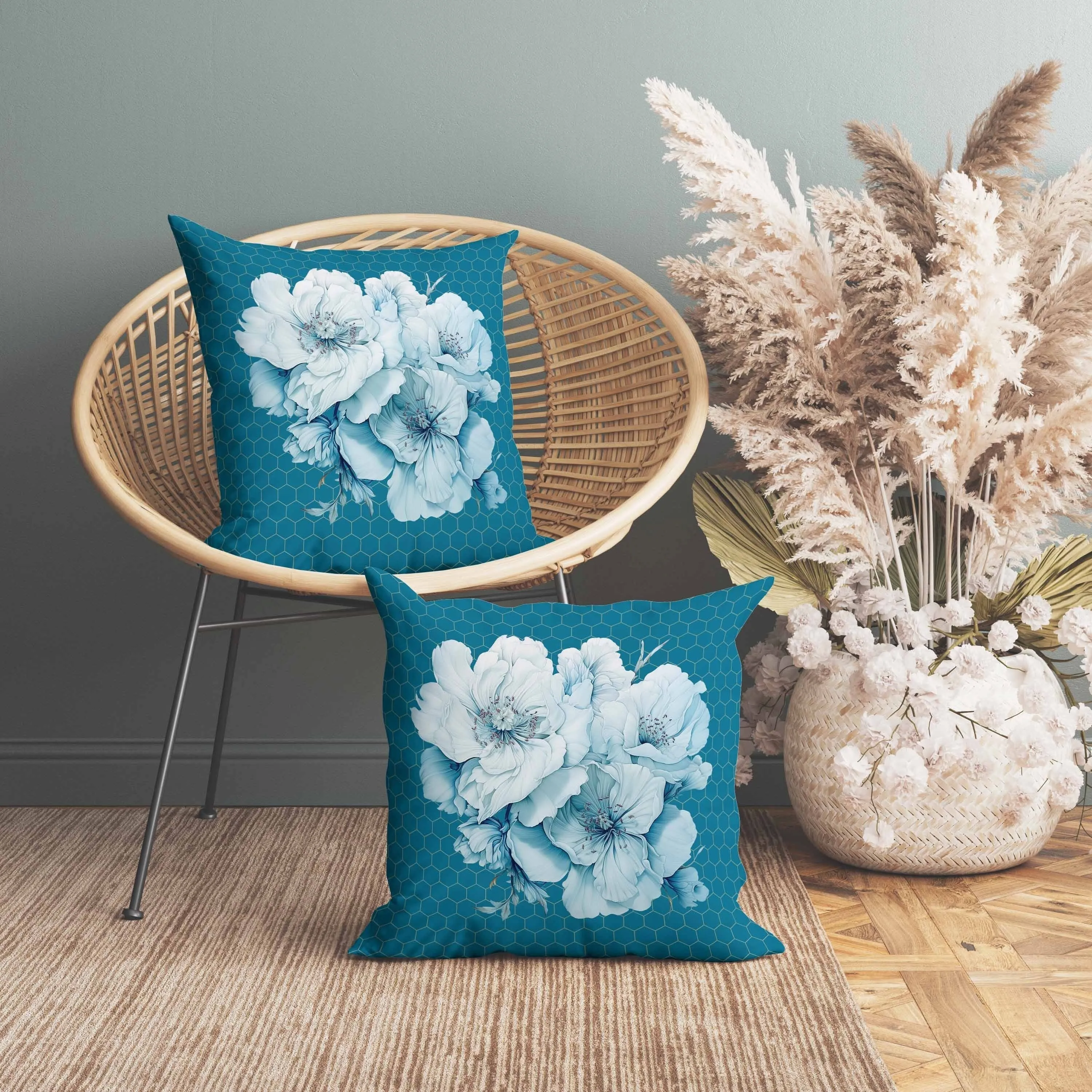 Magnolia Majesty Indoor/Outdoor Reversible Throw Pillow Corruleum and Blue