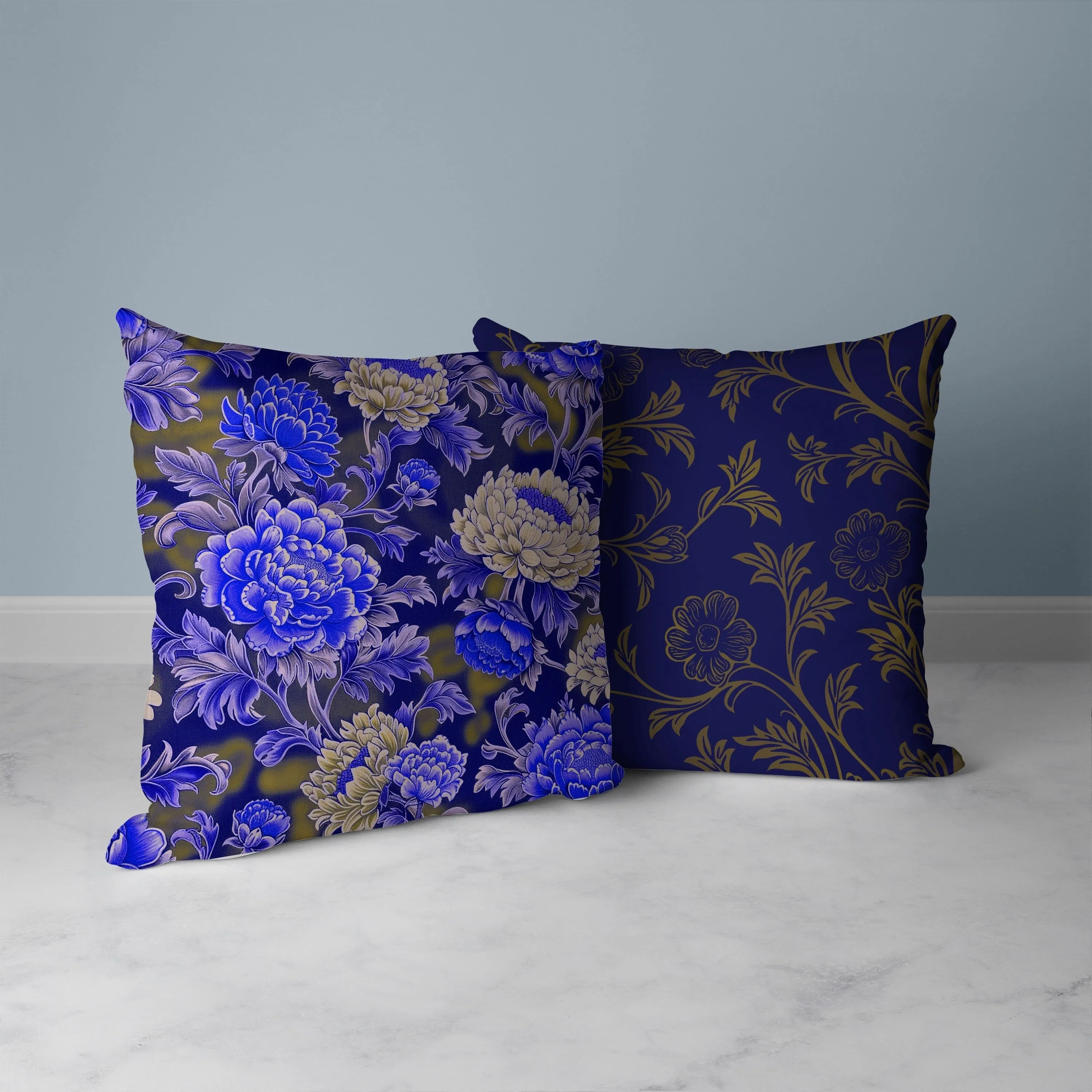 Meadow Bloom Faux Suede Reversible Throw Pillow Blue and Cream