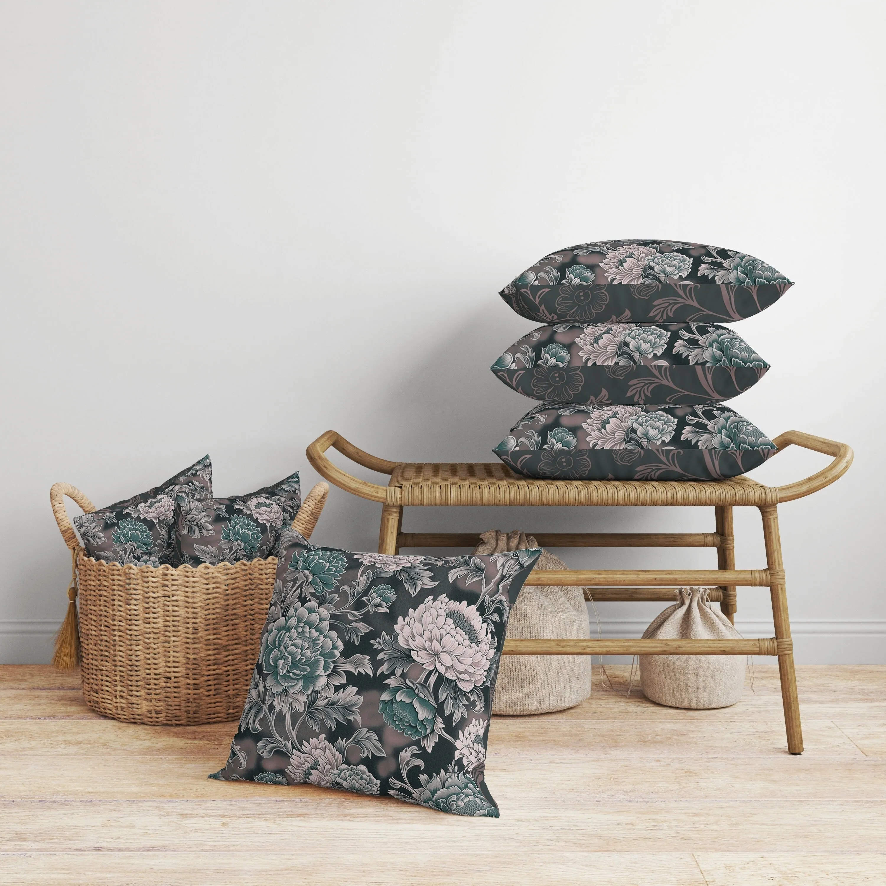 Meadow Bloom Faux Suede Reversible Throw Pillow Green and Pink