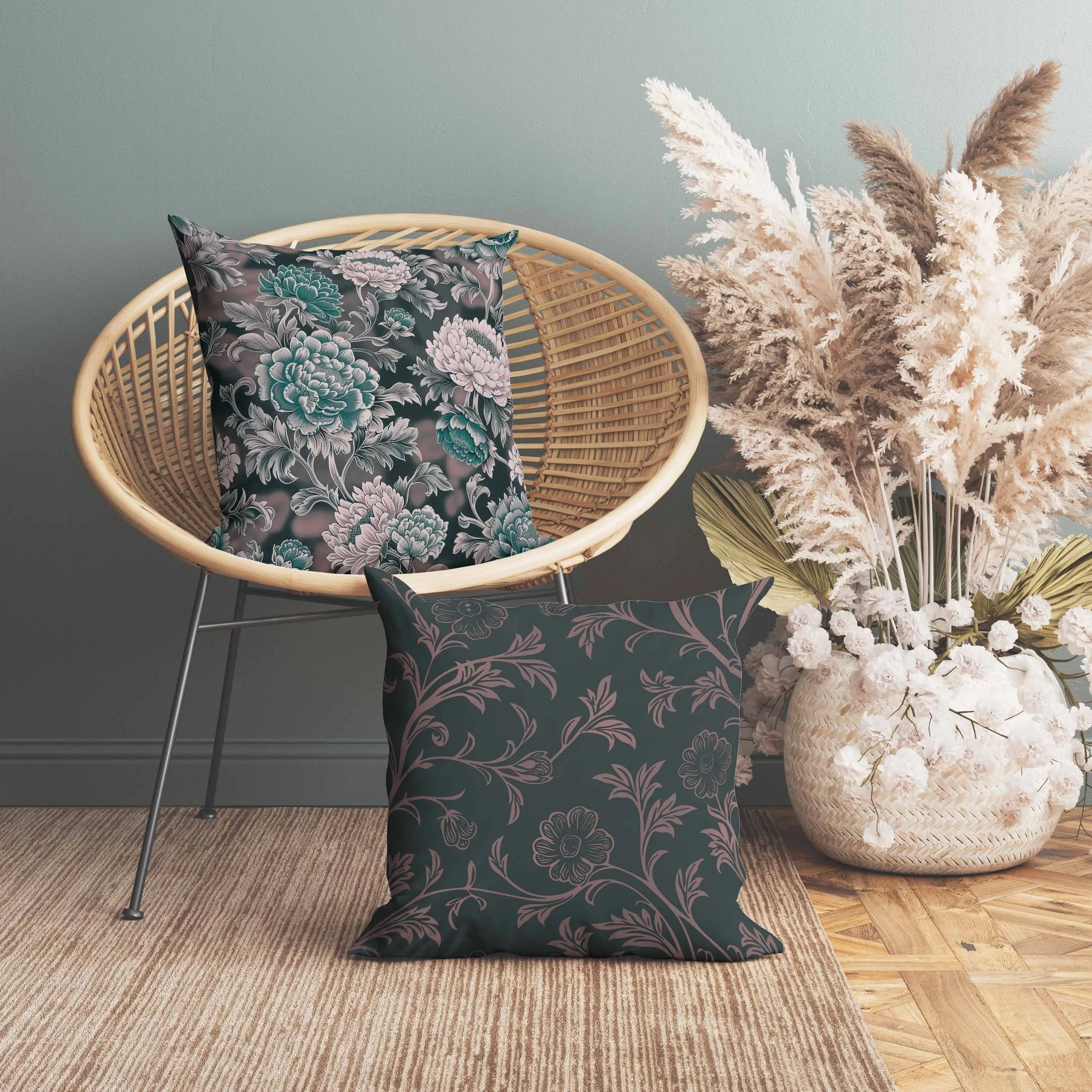 Meadow Bloom Faux Suede Reversible Throw Pillow Green and Pink