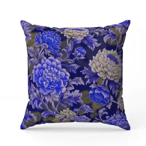 Meadow Bloom Indoor/Outdoor Reversible Throw Pillow Blue and Cream